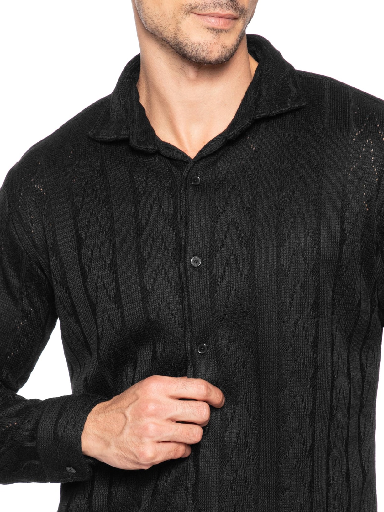 Camisa Masculina Overshirt Malha Tricot Trança Preto Sergio K