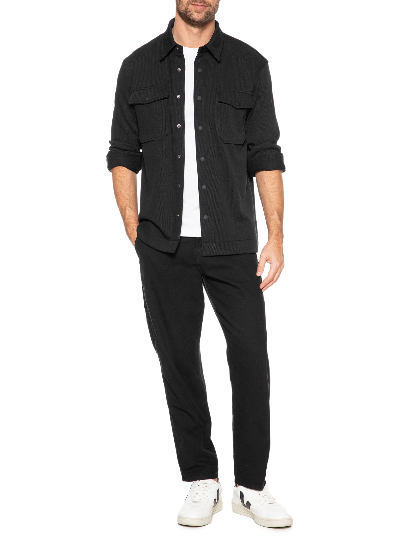 Aramis - Camisa Masculina Overshirt Piquet Duo - Preto