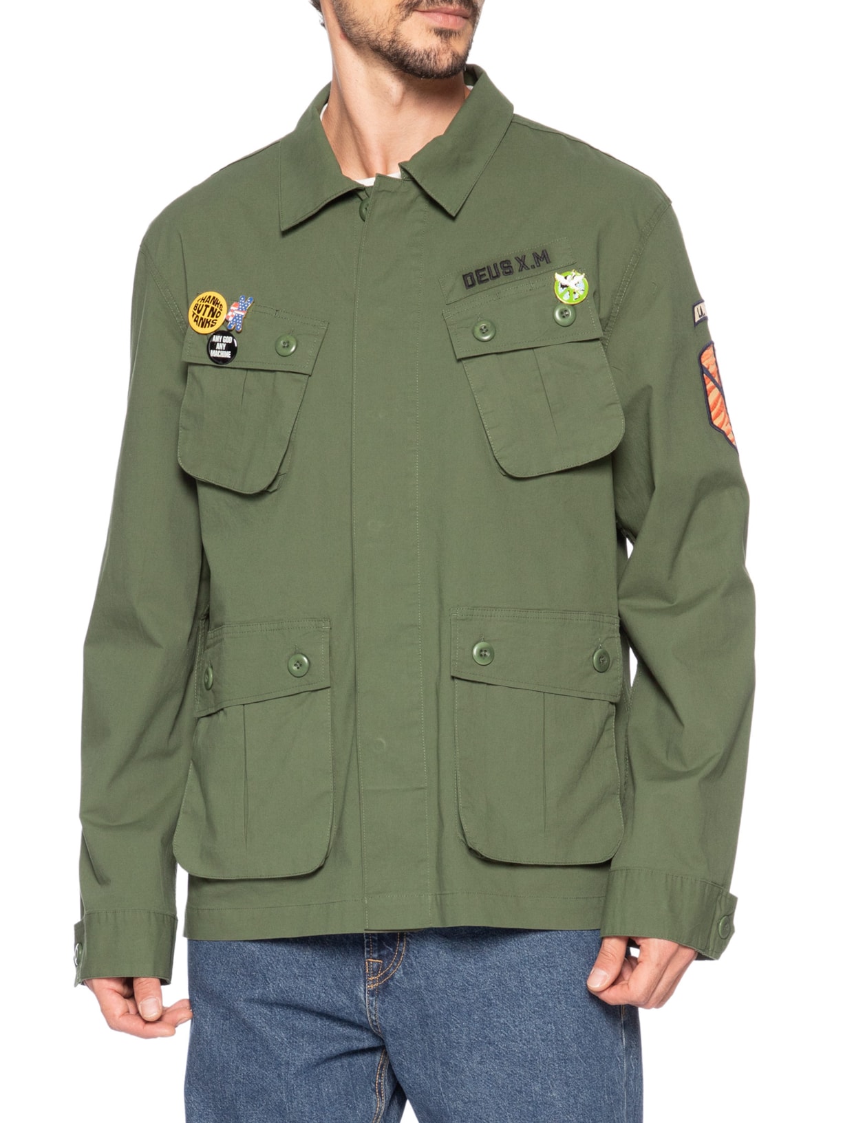 Camisa Masculina Overshirt Power Manga Longa Verde Deus Ex Machina