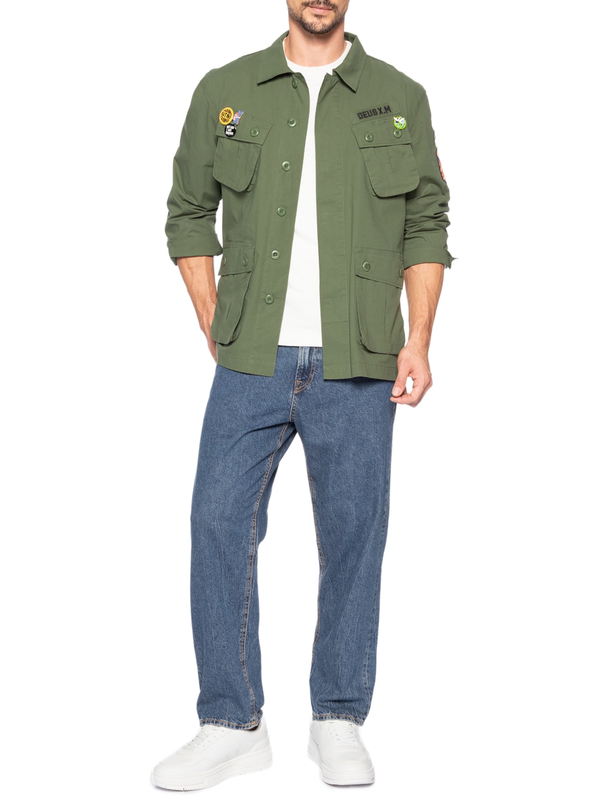 Camisa Masculina Overshirt Power Manga Longa Verde Deus Ex Machina