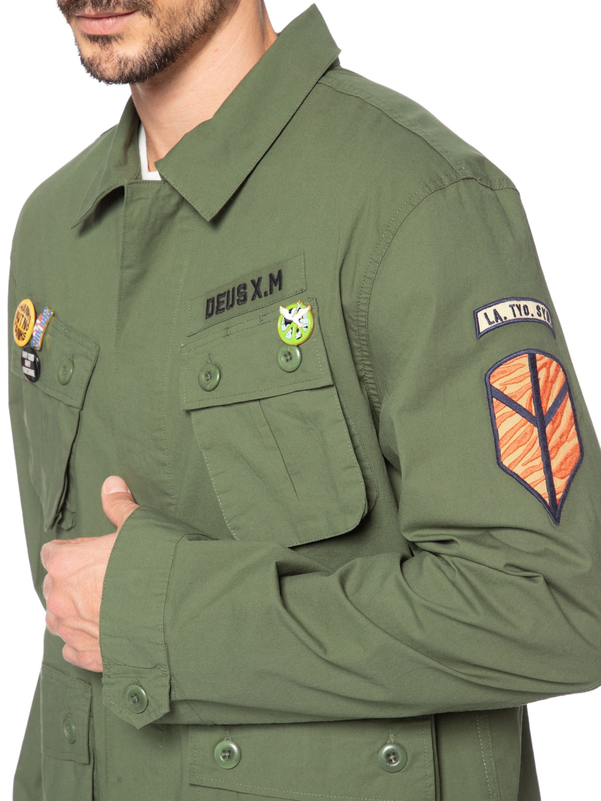 Camisa Masculina Overshirt Power Manga Longa Verde Deus Ex Machina