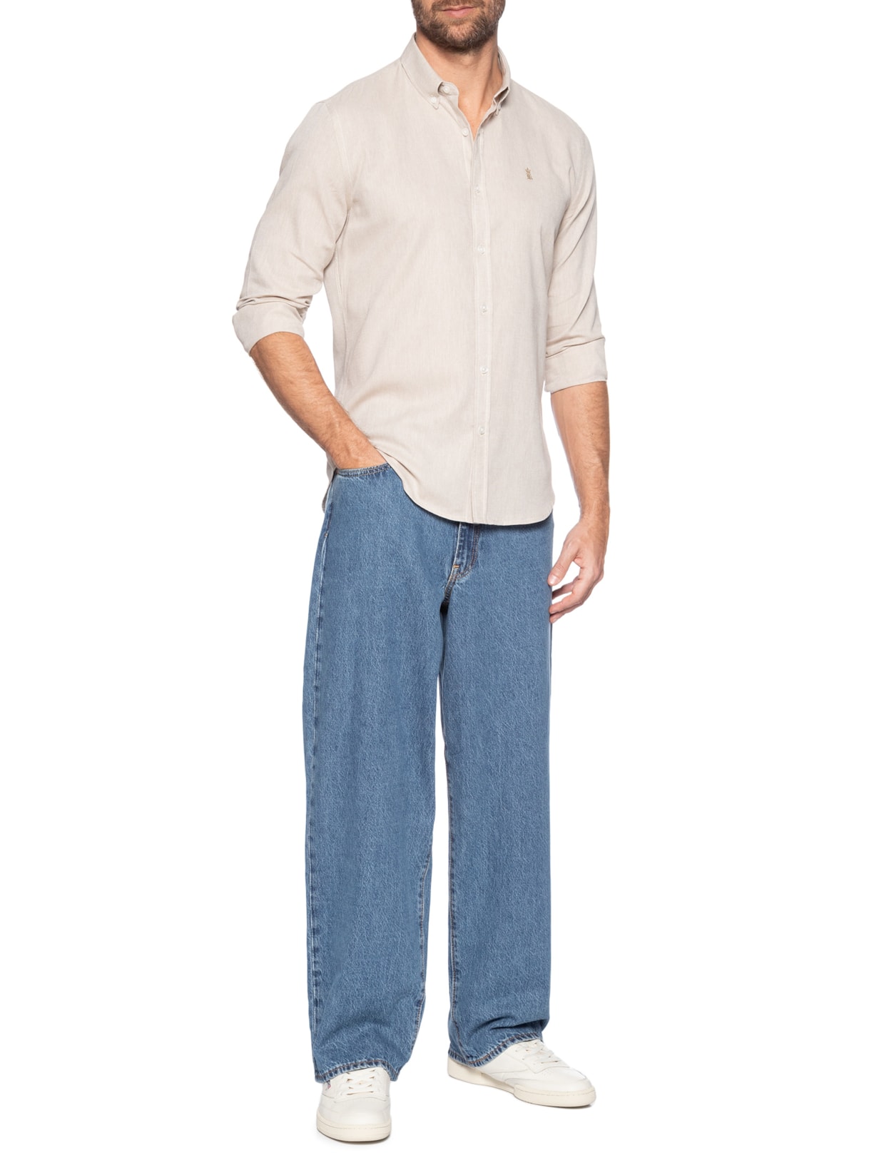 Camisa Masculina Oxford Algodão Egípcio Bege Sergio K