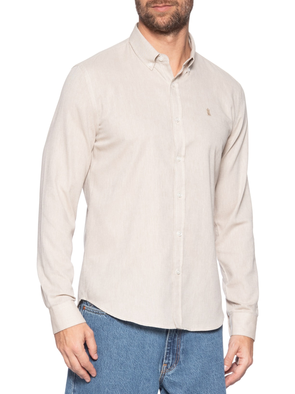 Camisa Masculina Oxford Algodão Egípcio Bege Sergio K