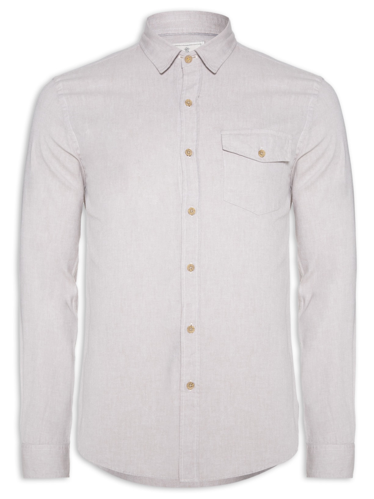Camisa Masculina Oxford Bolso - Cinza