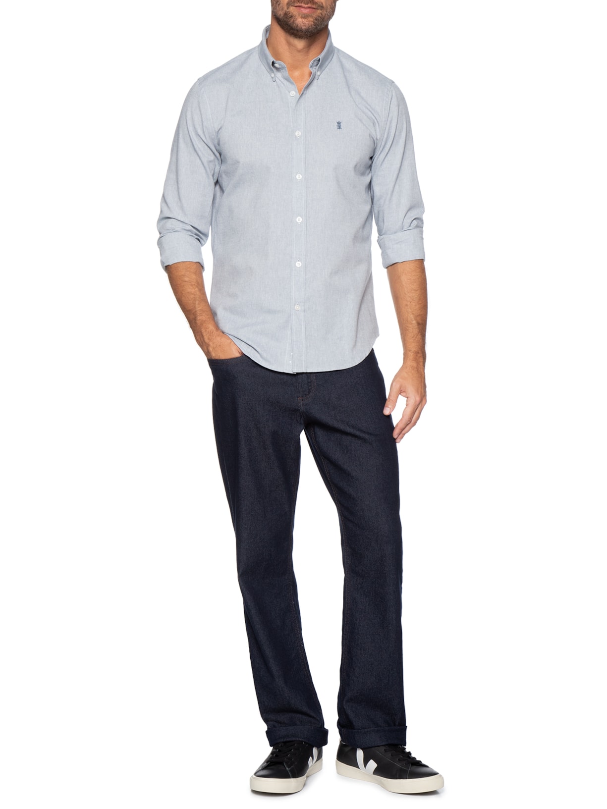 Camisa Masculina Oxford Button Down Azul Sergio K