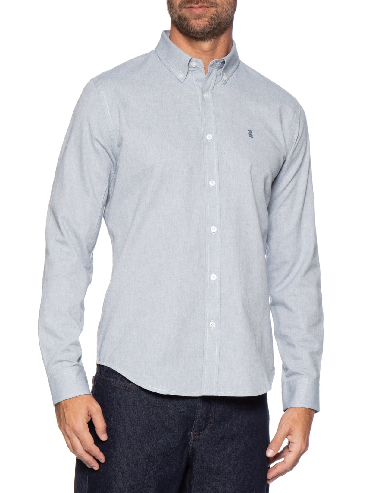 Camisa Masculina Oxford Button Down Azul Sergio K