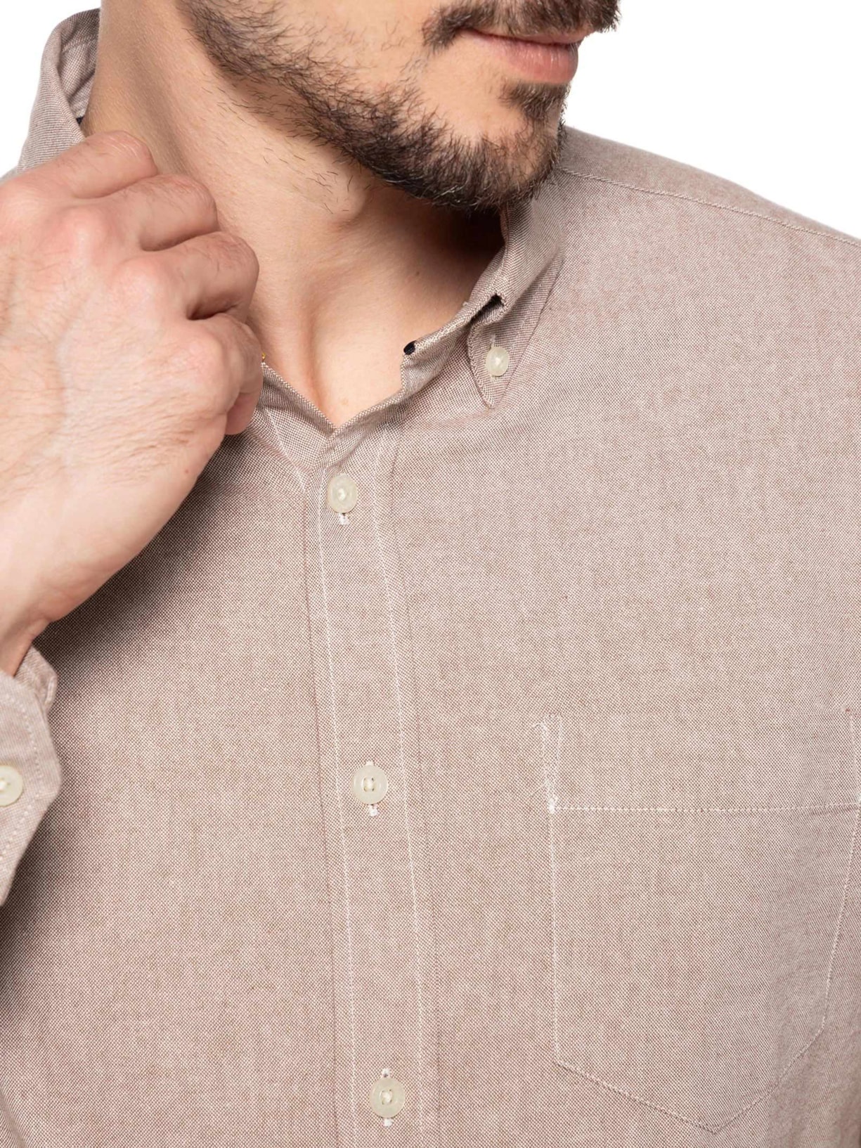 Camisa Masculina Oxford Com Bolso Bege Zapalla