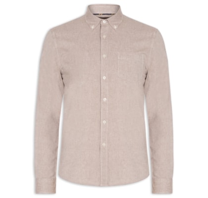Camisa Masculina Oxford Com Bolso - Bege