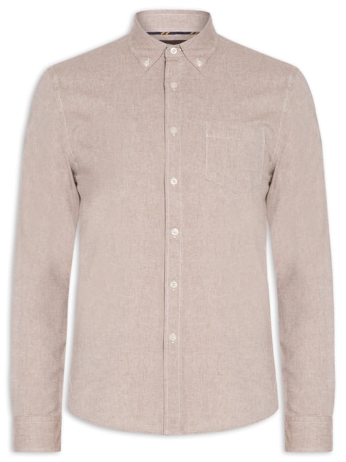 Camisa Masculina Oxford Com Bolso - Bege