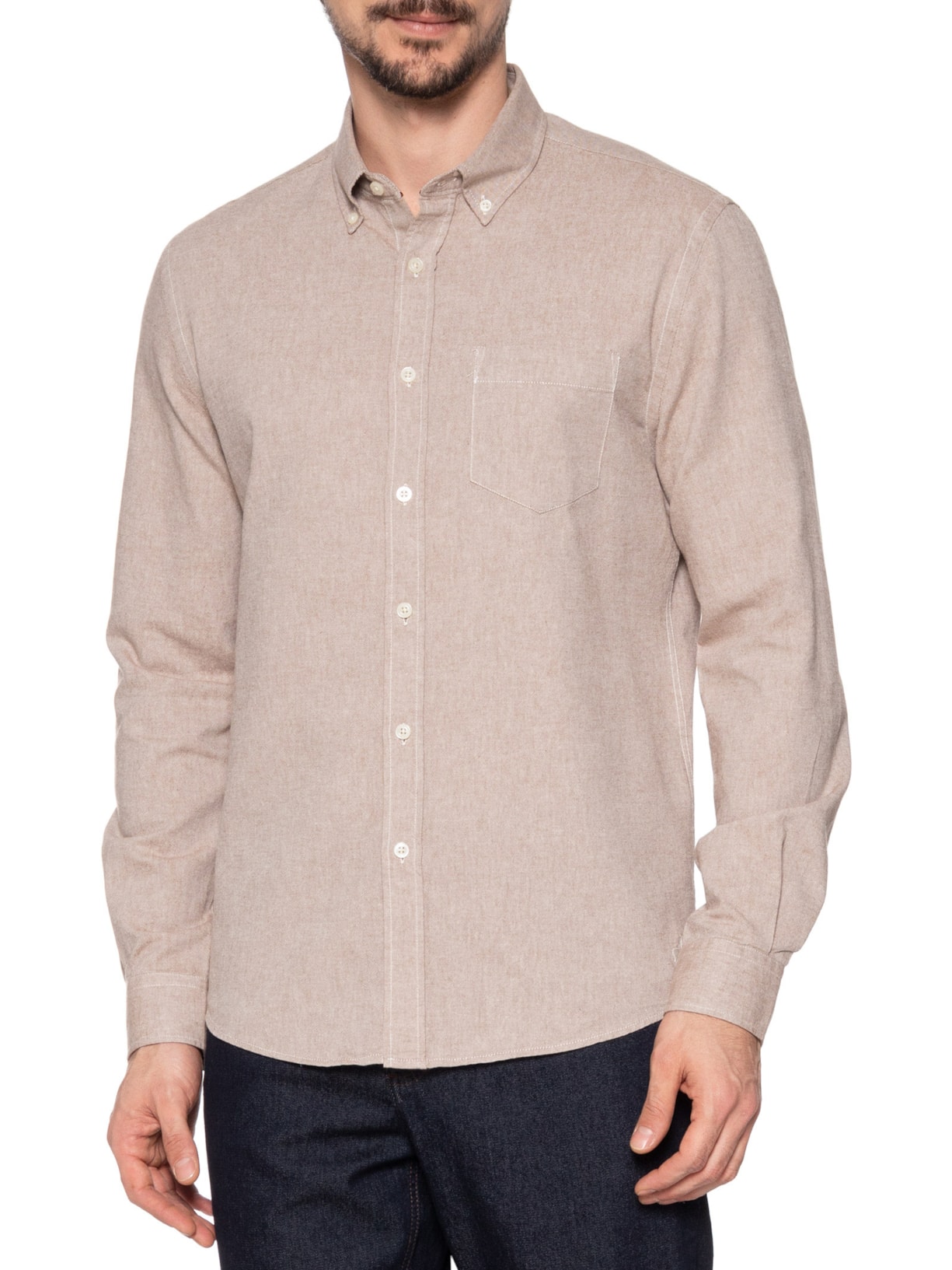 Camisa Masculina Oxford Com Bolso Bege Zapalla