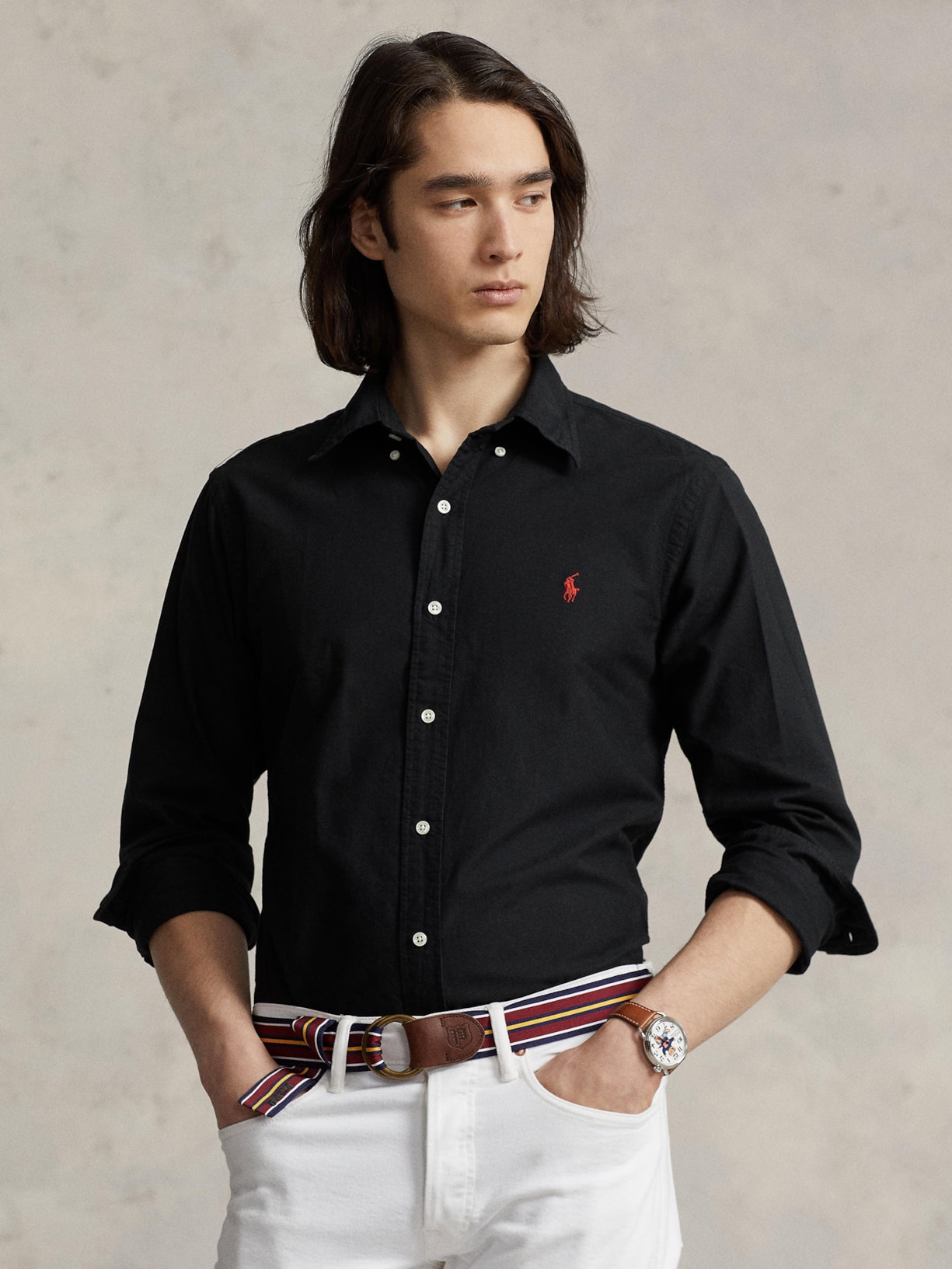 Camisa Masculina Oxford Custom Fit Poplin Sport Preto Polo Ralph Lauren