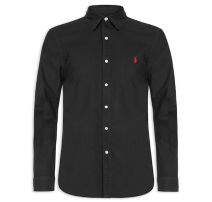 Camisa Masculina Oxford Custom Fit Poplin Sport - Preto