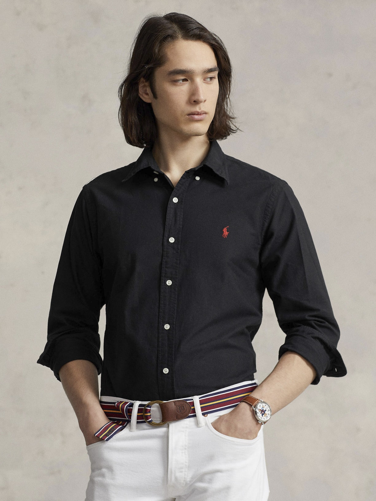 Camisa Masculina Oxford Custom Fit Poplin Sport Preto Polo Ralph Lauren