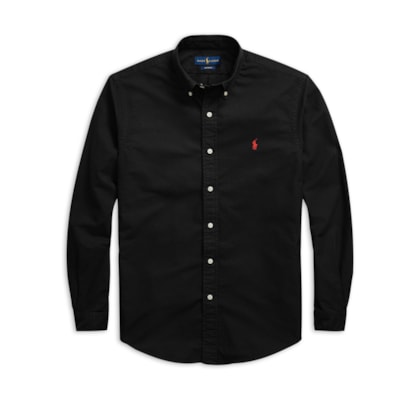 Camisa Masculina Oxford Custom Fit Poplin Sport - Preto