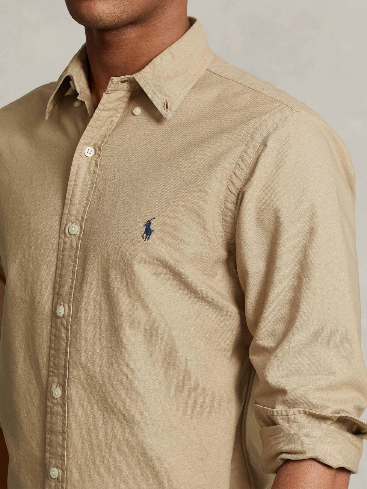 Camisa Masculina Oxford Gd Poplin Cotton Sport Bege Polo Ralph Lauren
