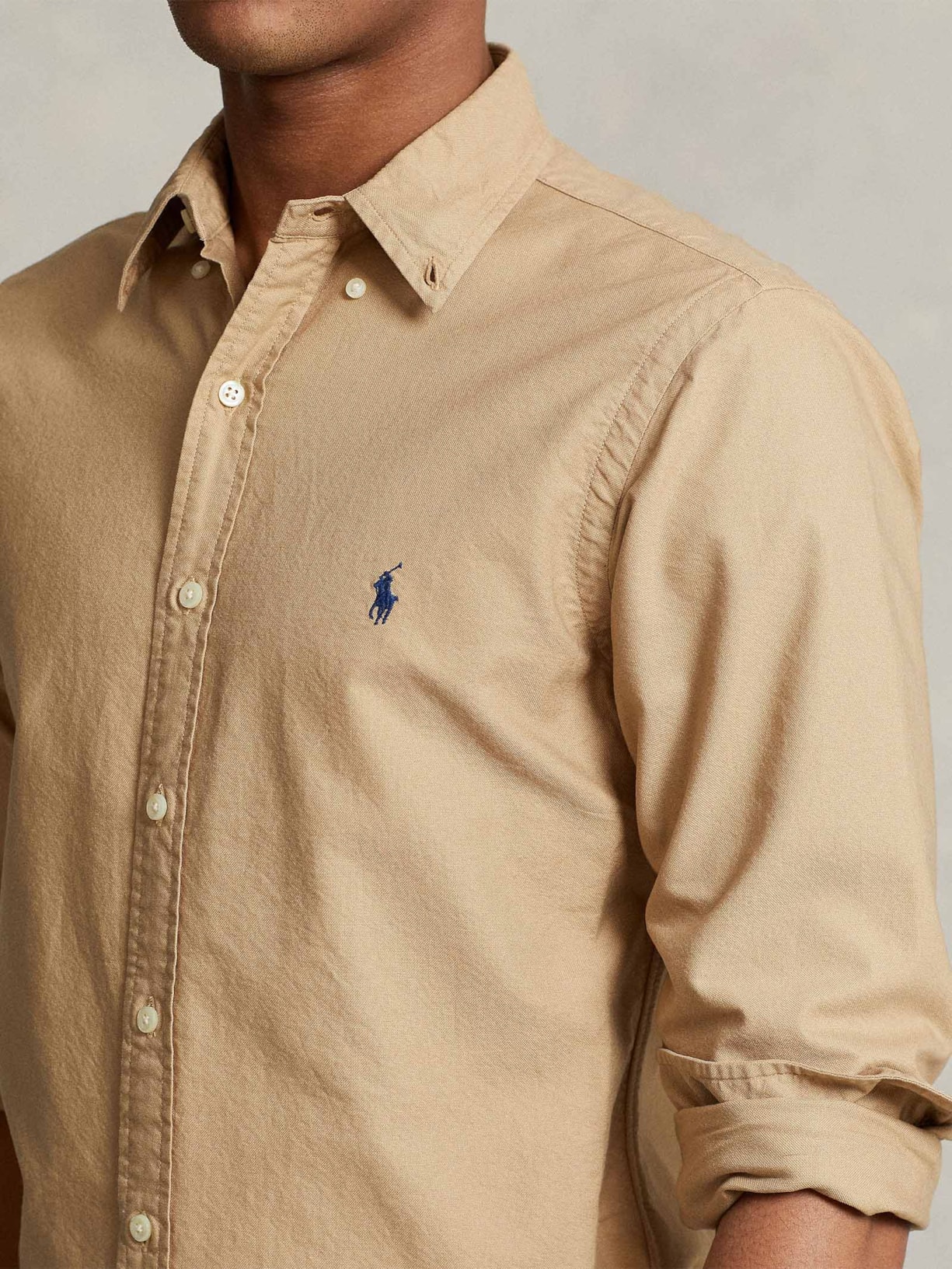 Camisa Masculina Oxford Gd Poplin Cotton Sport Bege Polo Ralph Lauren