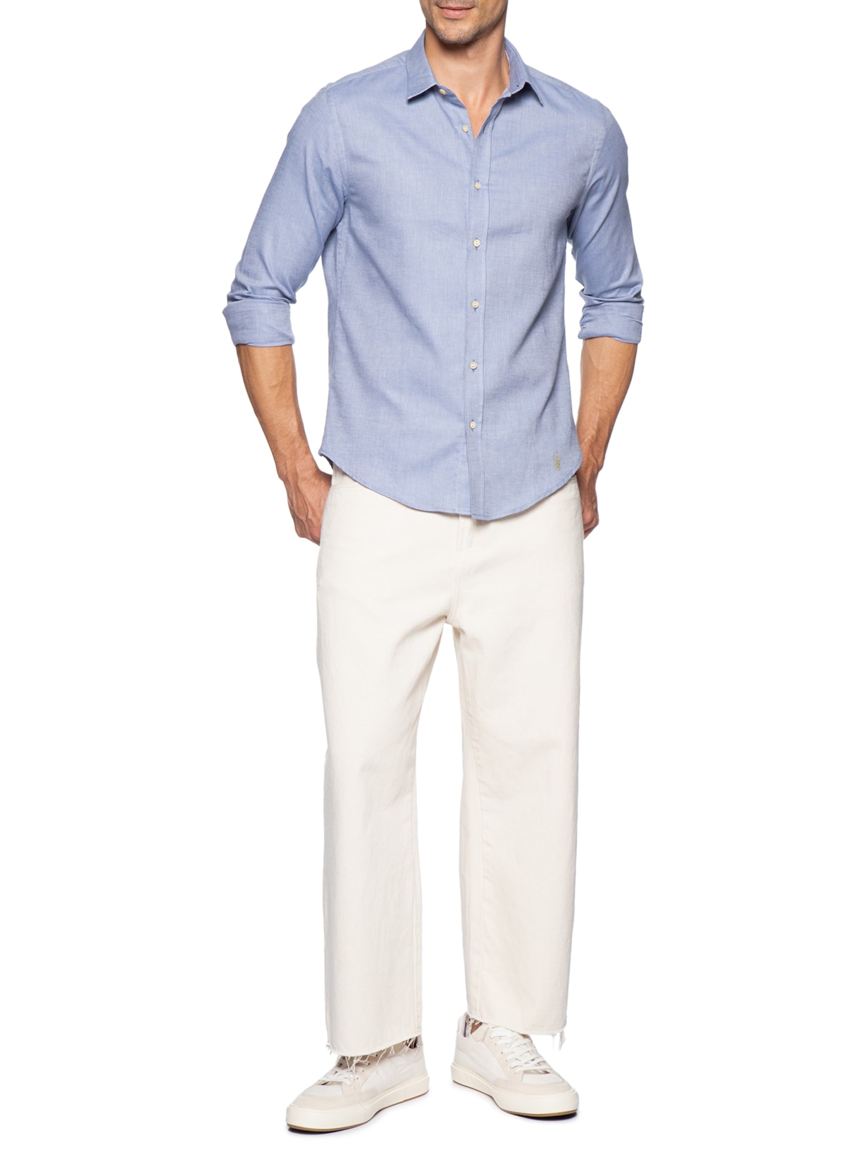 Camisa Masculina Oxford Lisa Azul Pineapple