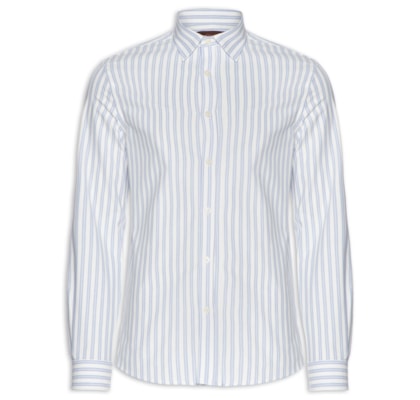 Camisa Masculina Oxford Listras Duplas - Azul