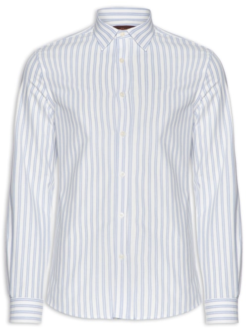 Camisa Masculina Oxford Listras Duplas - Azul