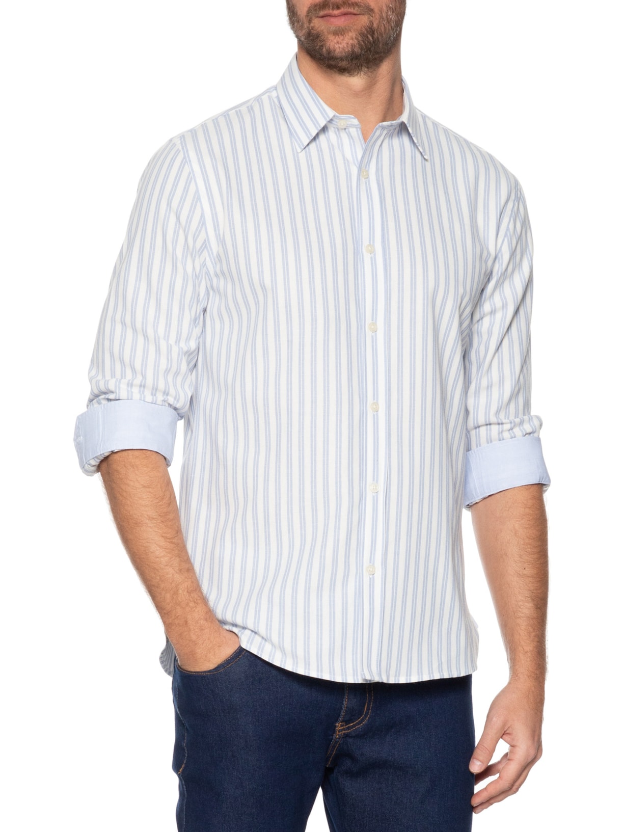 Camisa Masculina Oxford Listras Duplas Azul Zapalla