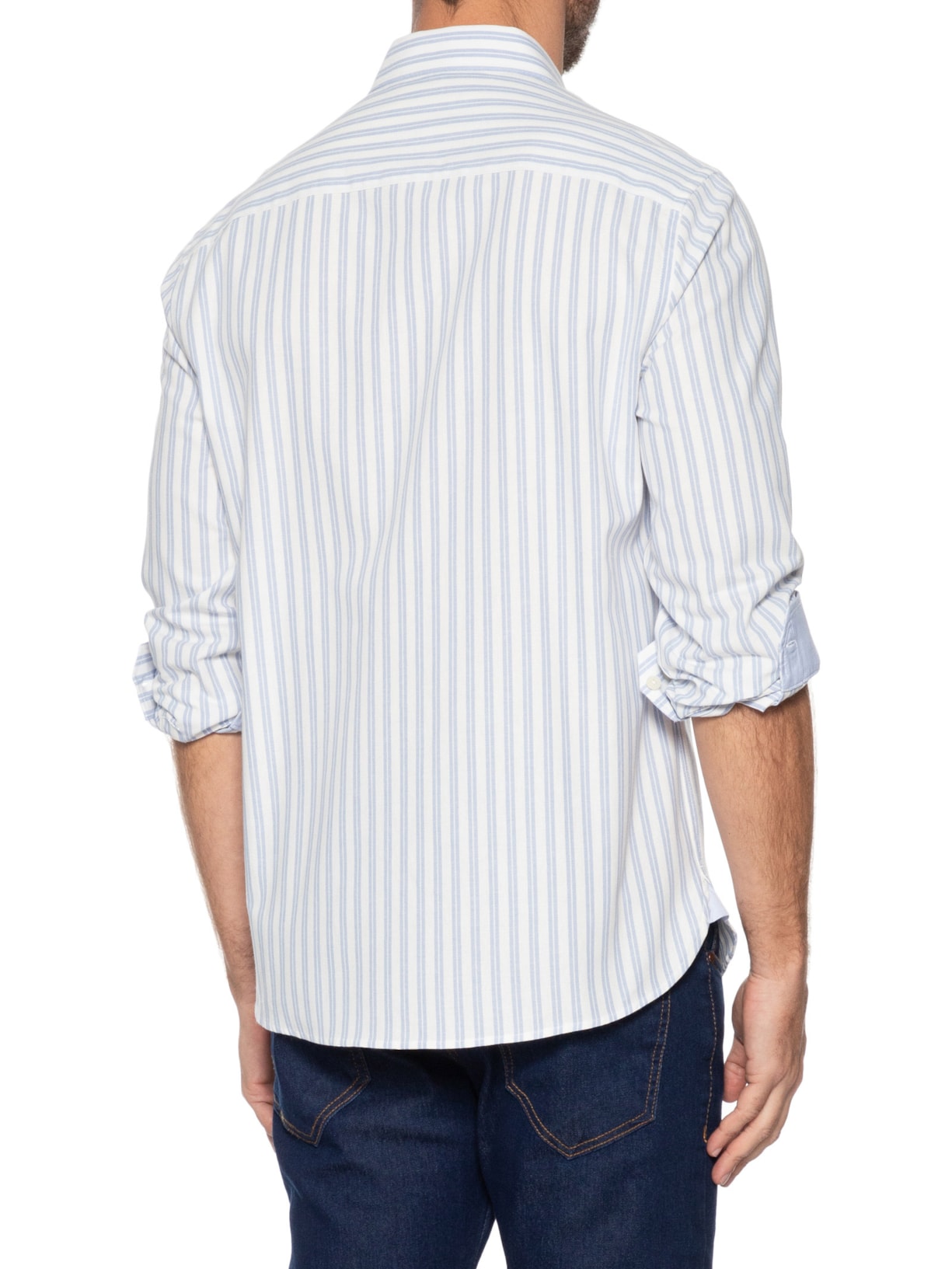 Camisa Masculina Oxford Listras Duplas Azul Zapalla