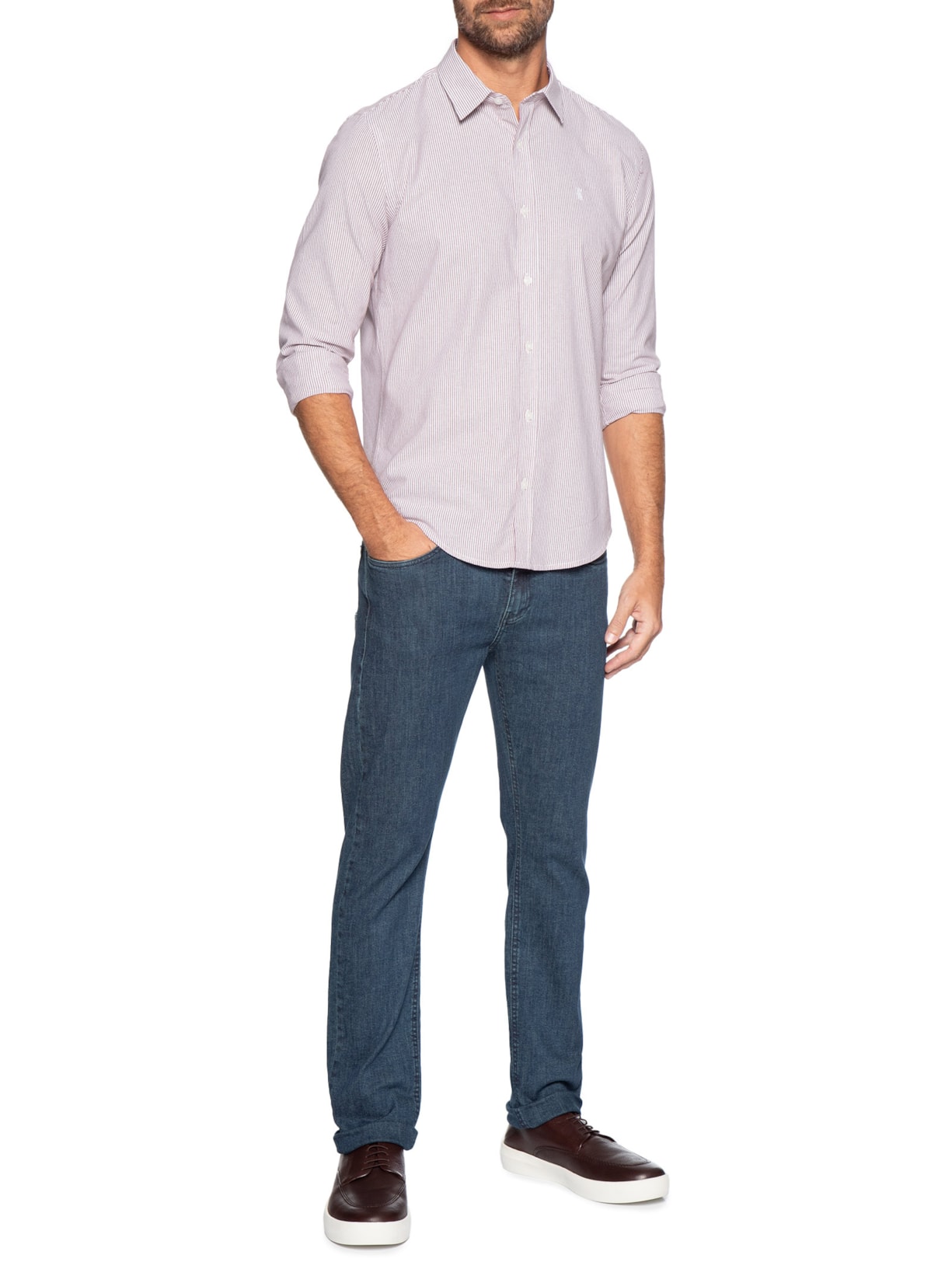 Camisa Masculina Oxford Mini Listras – Vermelho Sergio K