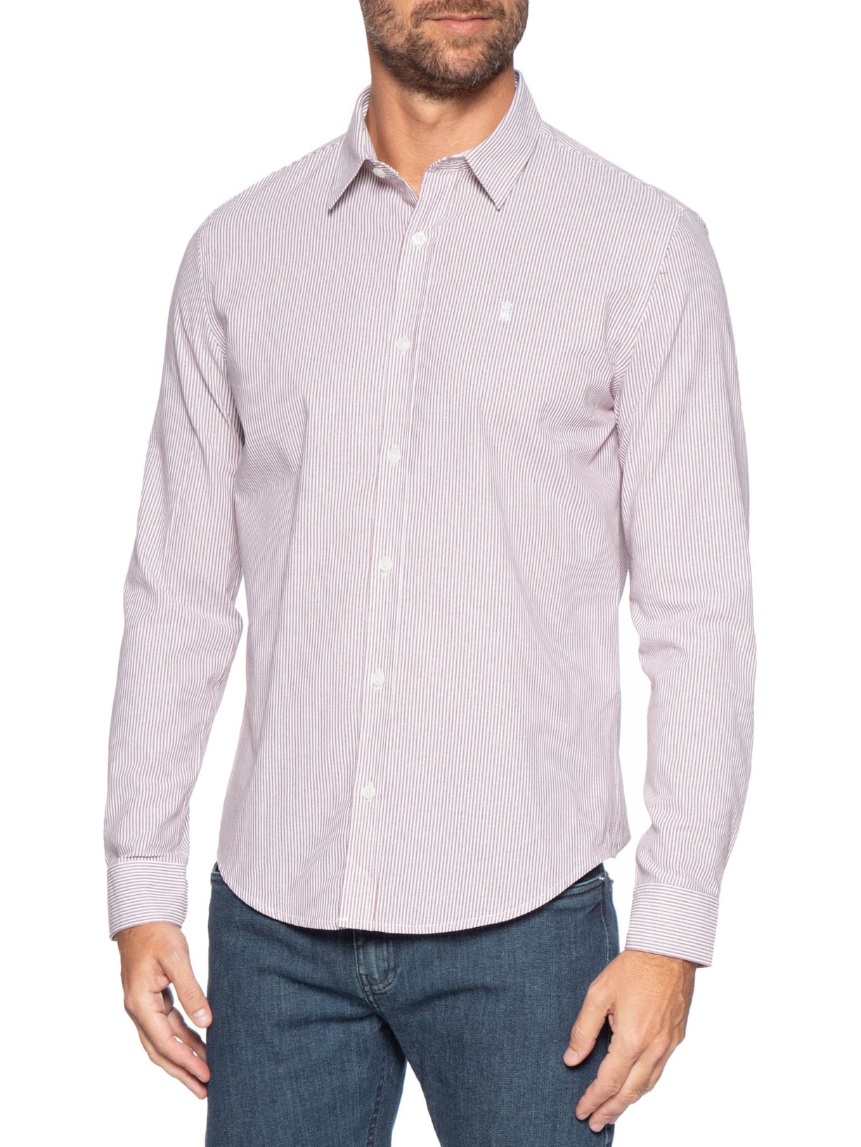 Camisa Masculina Oxford Mini Listras – Vermelho Sergio K