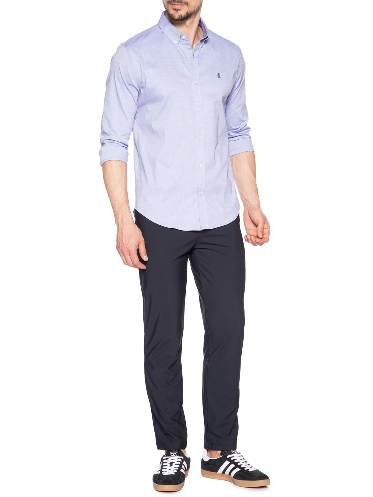 Camisa Masculina Oxford Regular Fit Com Elastano Azul Sergio K