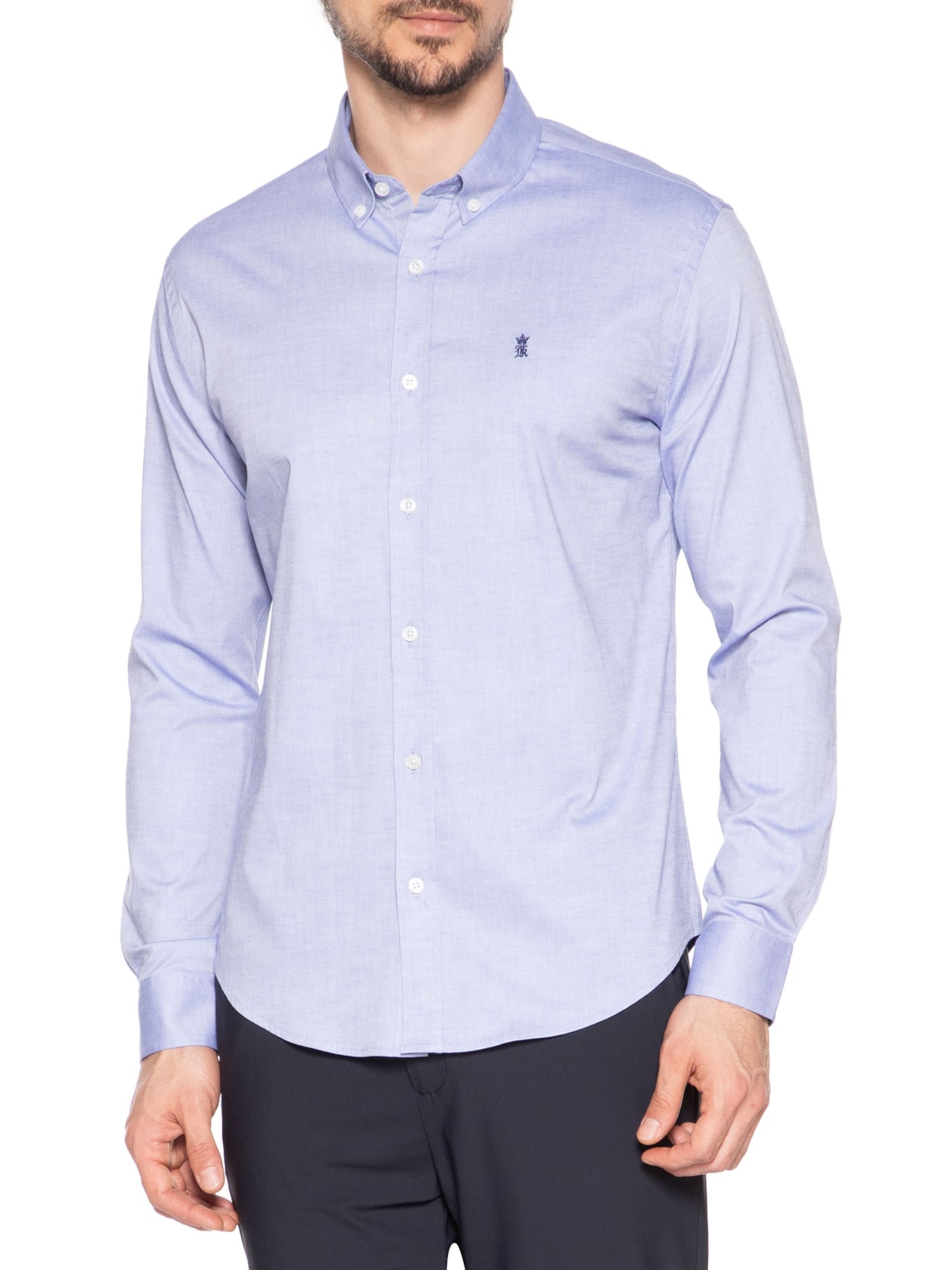 Camisa Masculina Oxford Regular Fit Com Elastano Azul Sergio K
