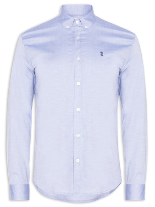 Camisa Masculina Oxford Regular Fit Com Elastano - Azul