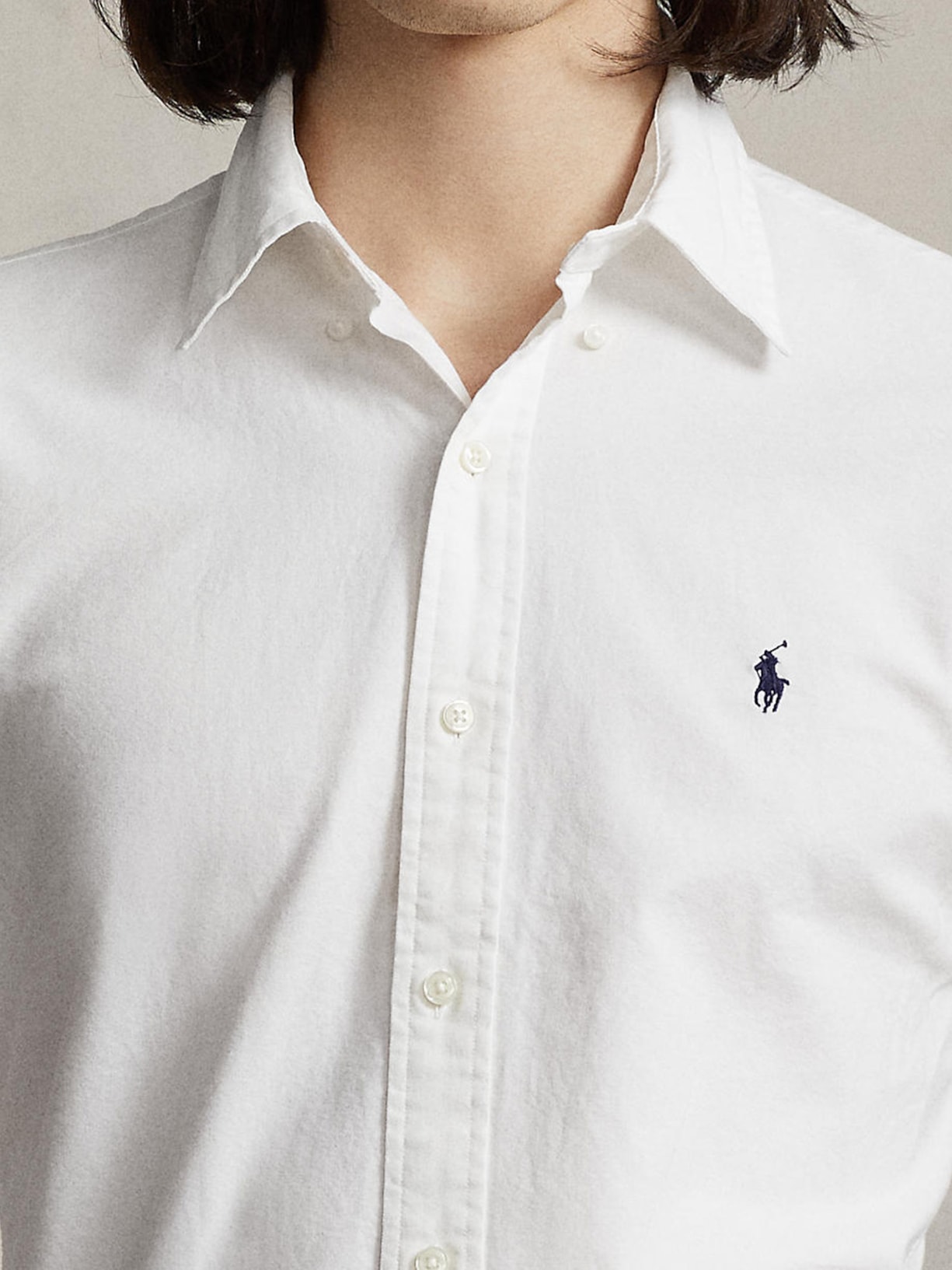 Camisa Masculina Oxford Yd Custom Fit Poplin Sport Branco Polo Ralph Lauren