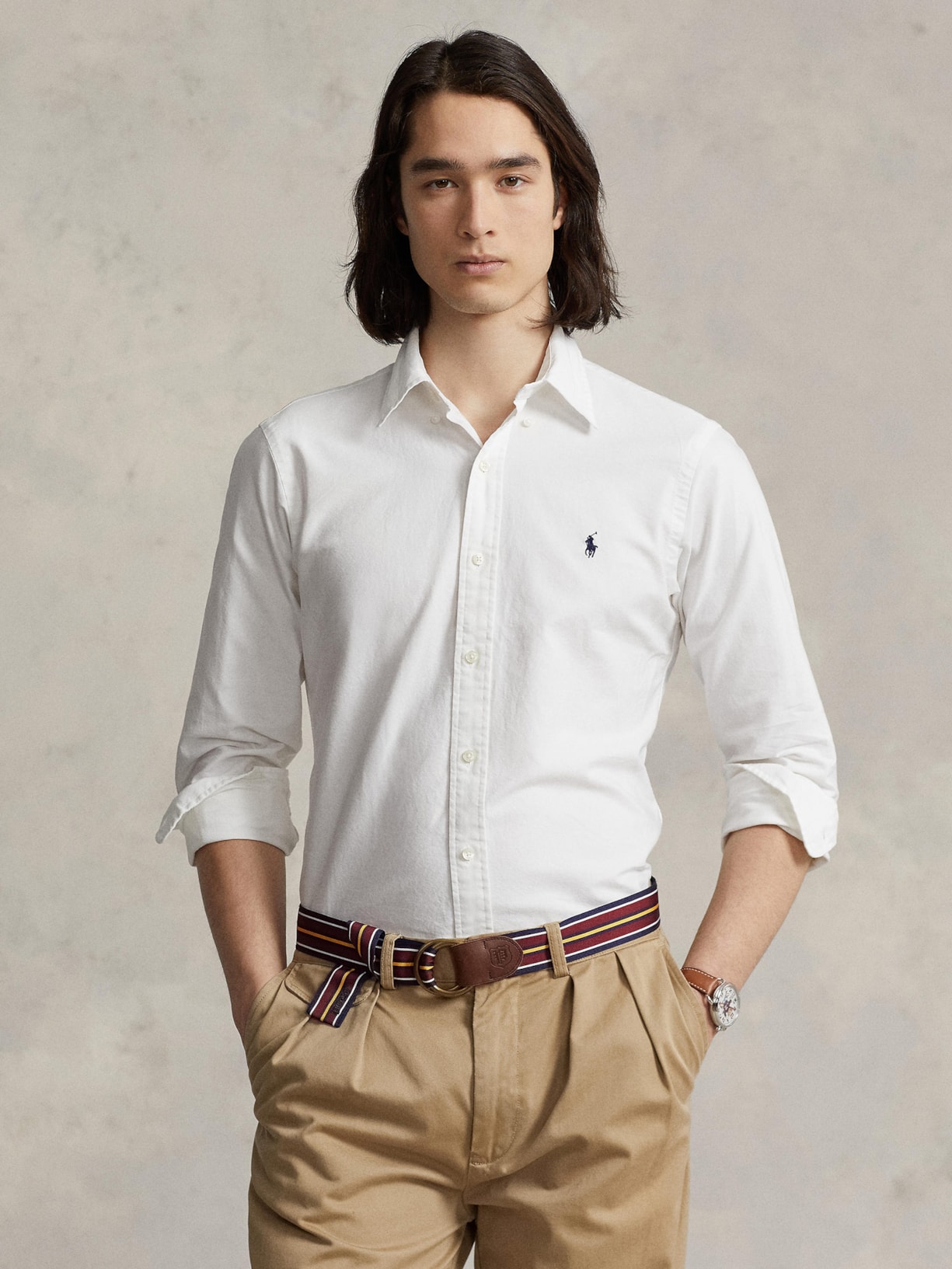 Camisa Masculina Oxford Yd Custom Fit Poplin Sport Branco Polo Ralph Lauren