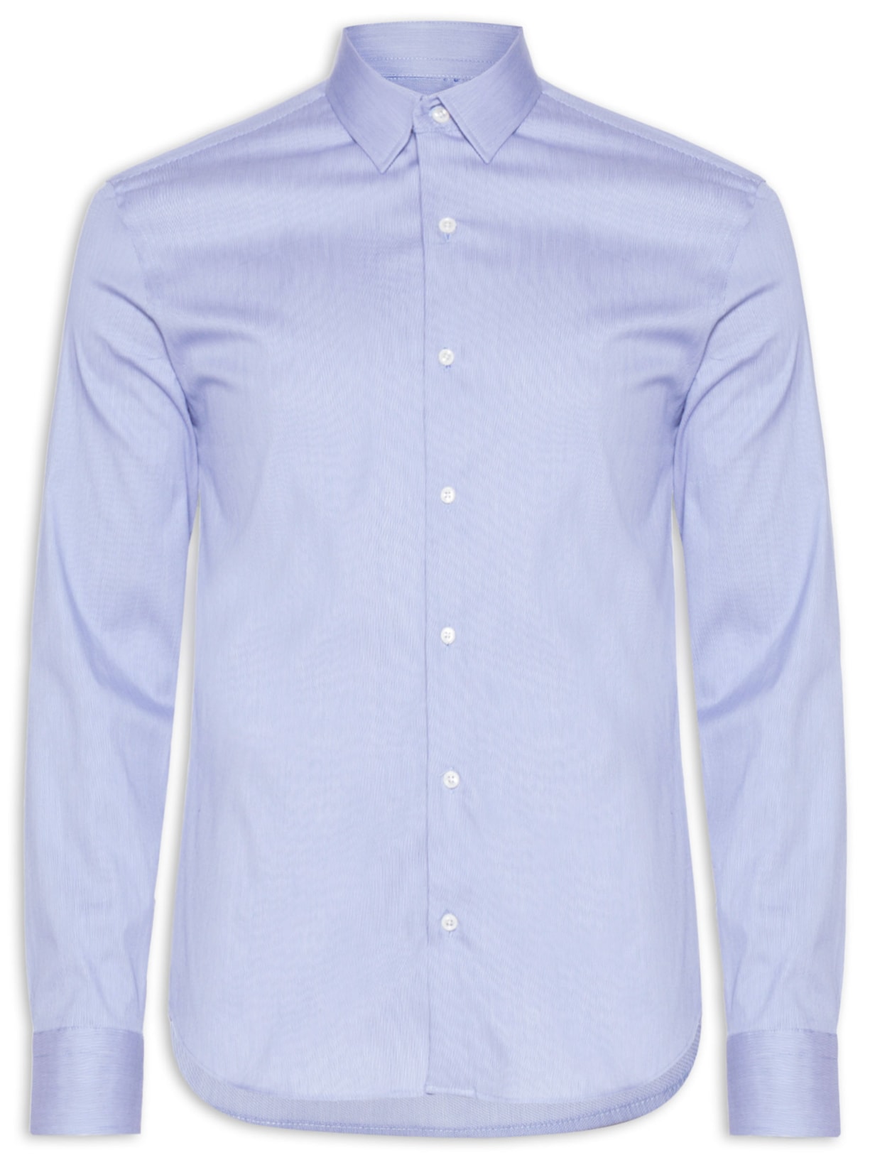 Camisa Masculina Paris Falso Liso Manga Longa - Azul