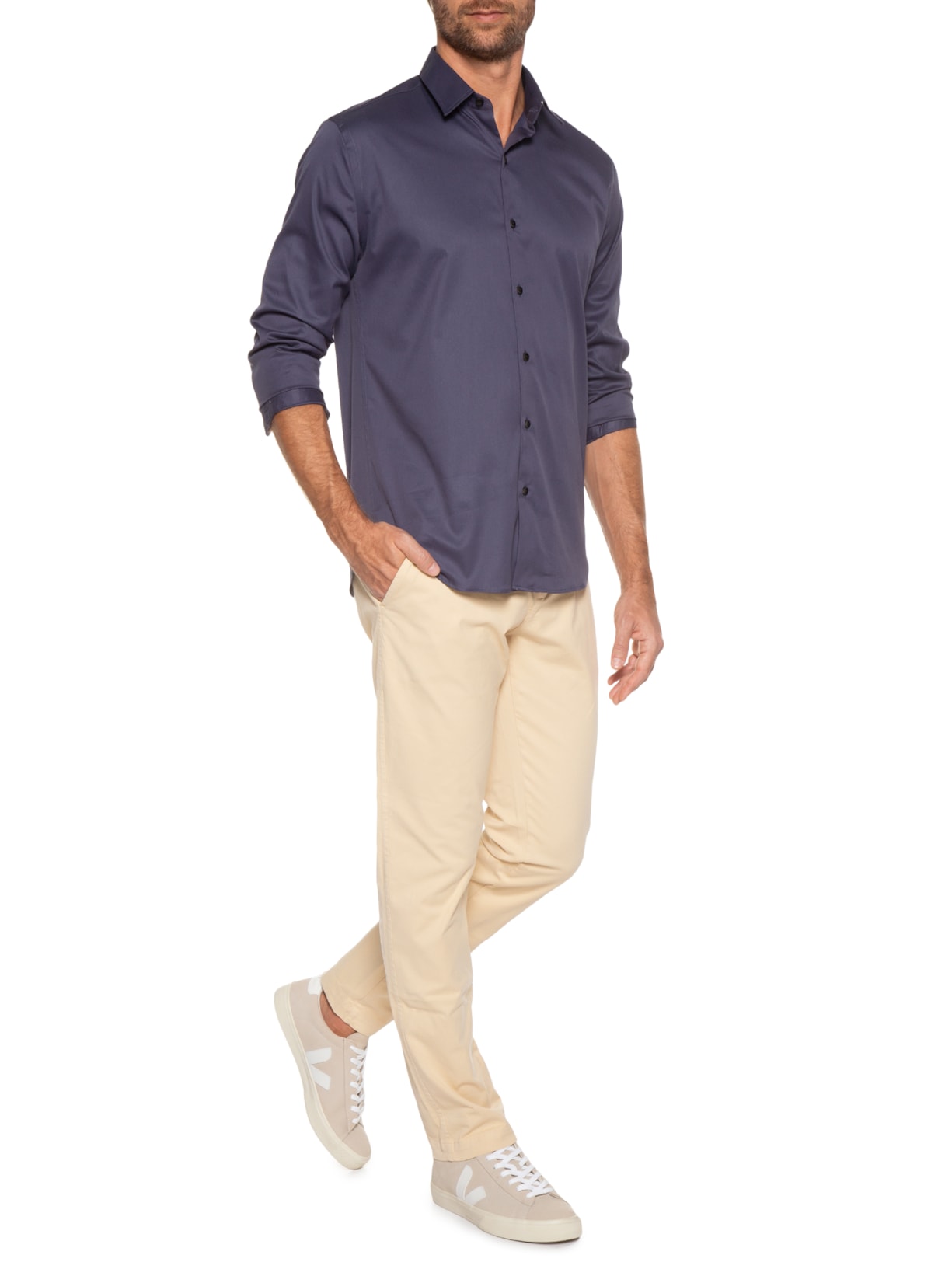 Camisa Masculina Paris Lisa Elastano Azul Oficina Reserva