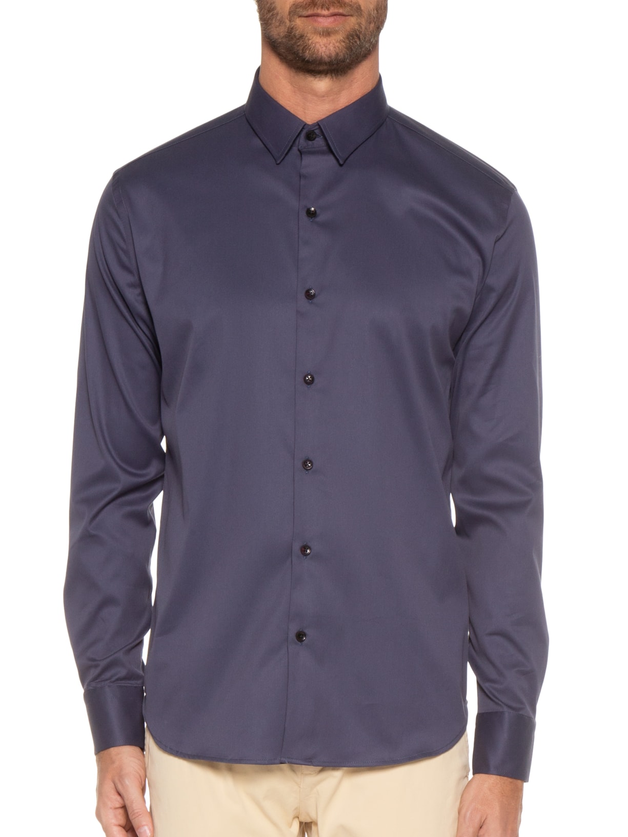 Camisa Masculina Paris Lisa Elastano Azul Oficina Reserva