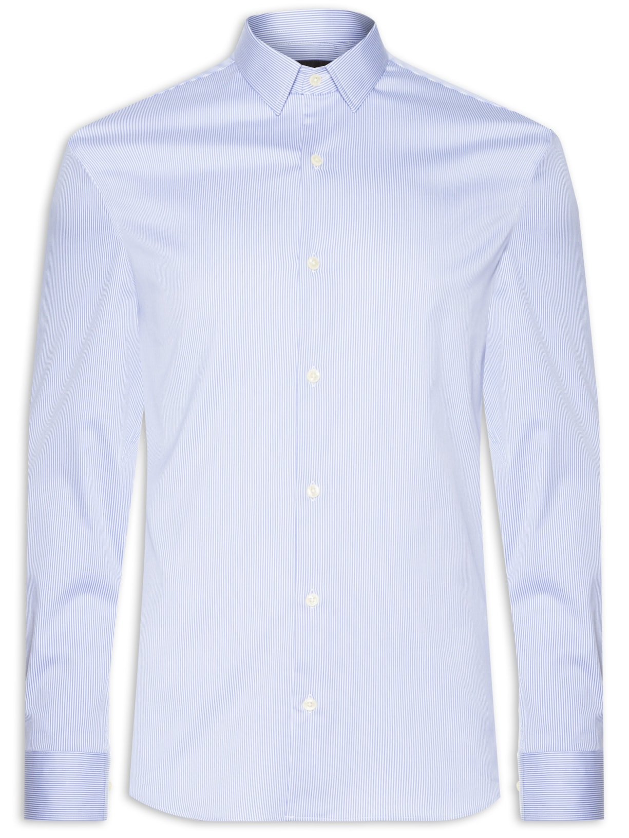 Camisa Masculina Paris Mini Listras Manga Longa - Azul