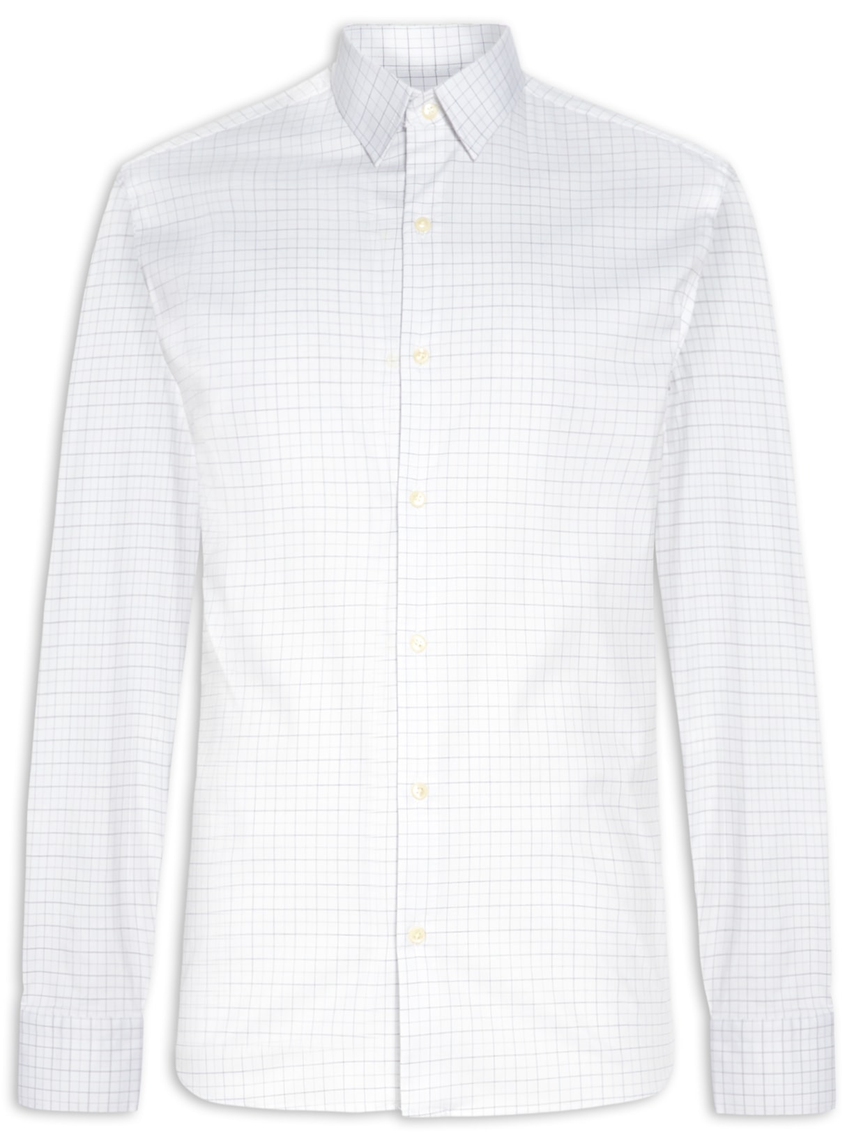 Camisa Masculina Paris Quadriculada Manga Longa - Branco