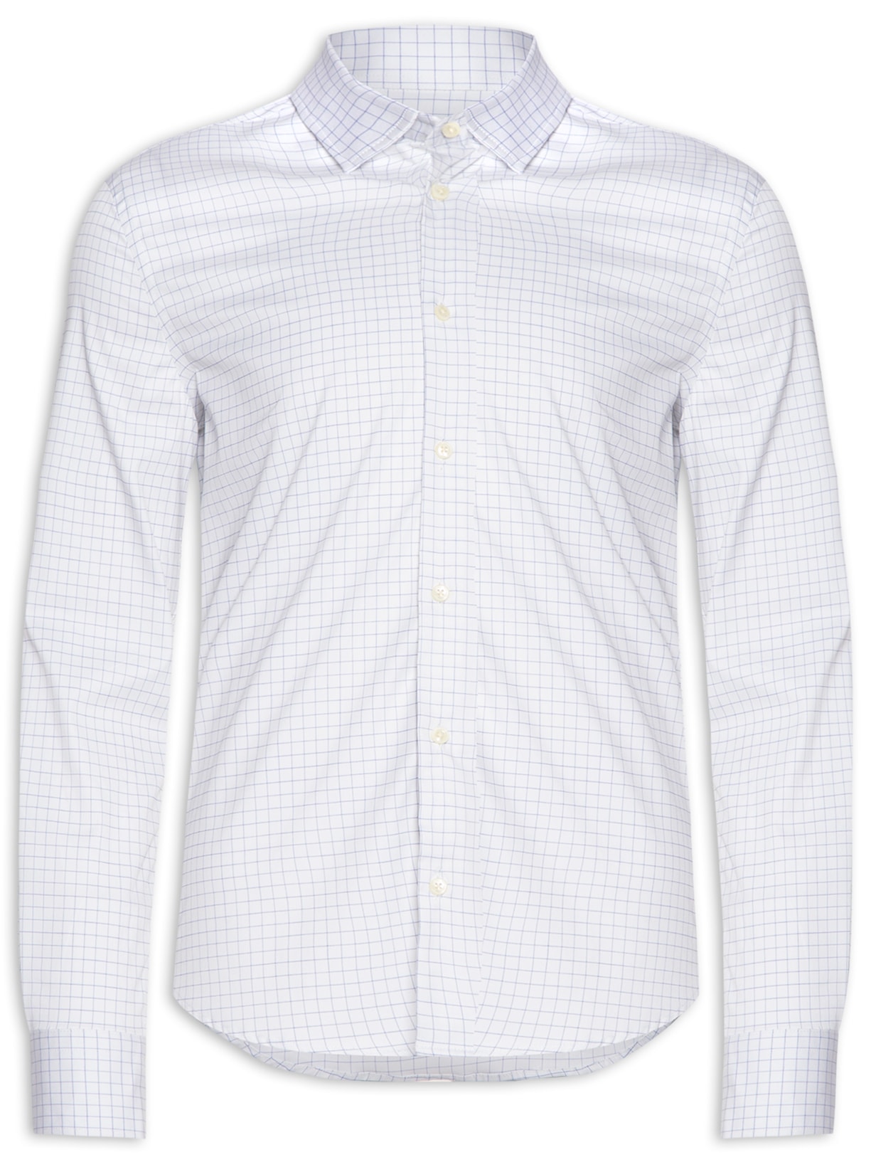 Camisa Masculina Paris Xadrez Elastano Manga Longa - Branco