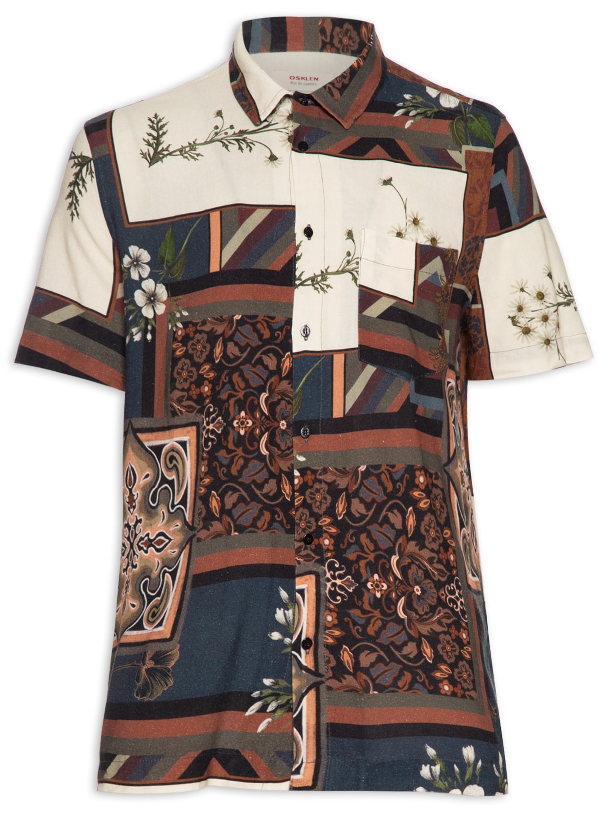 Camisa Masculina Patchwork Manga Curta - Azul