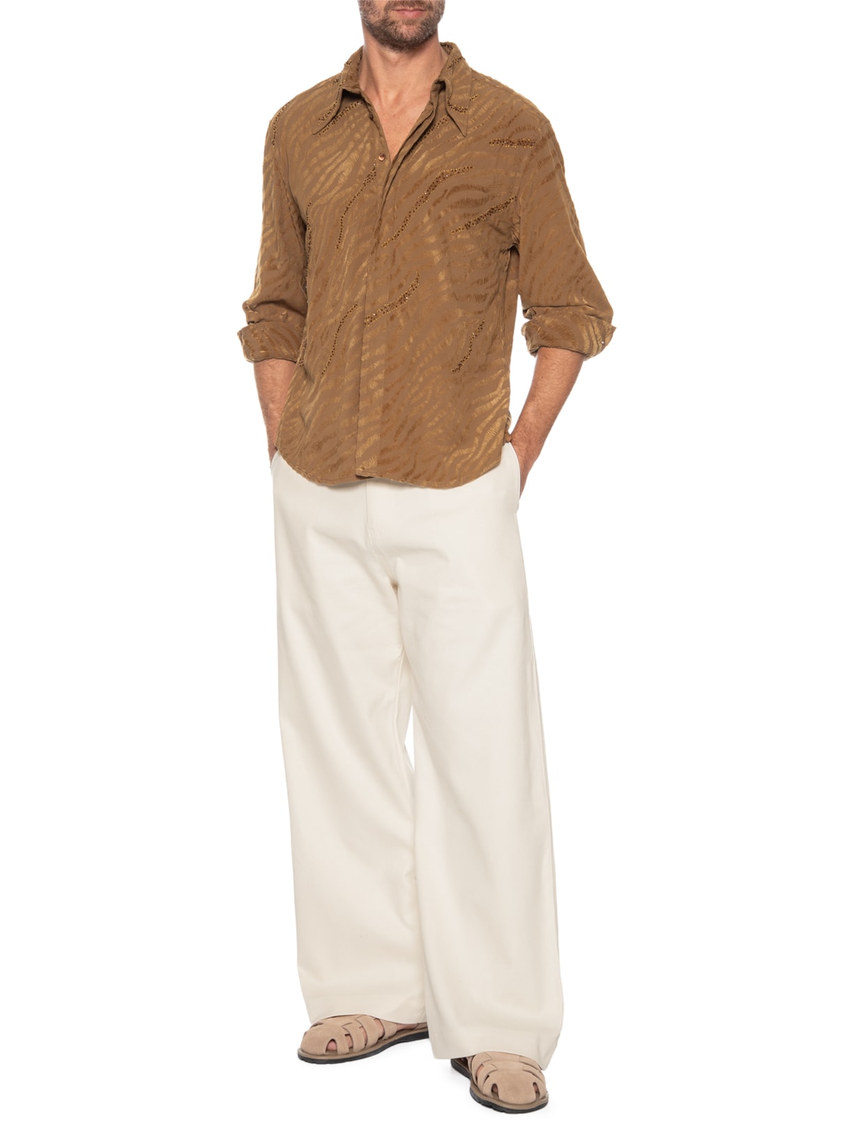 Camisa Masculina Pespontada Tigre Marrom Handred