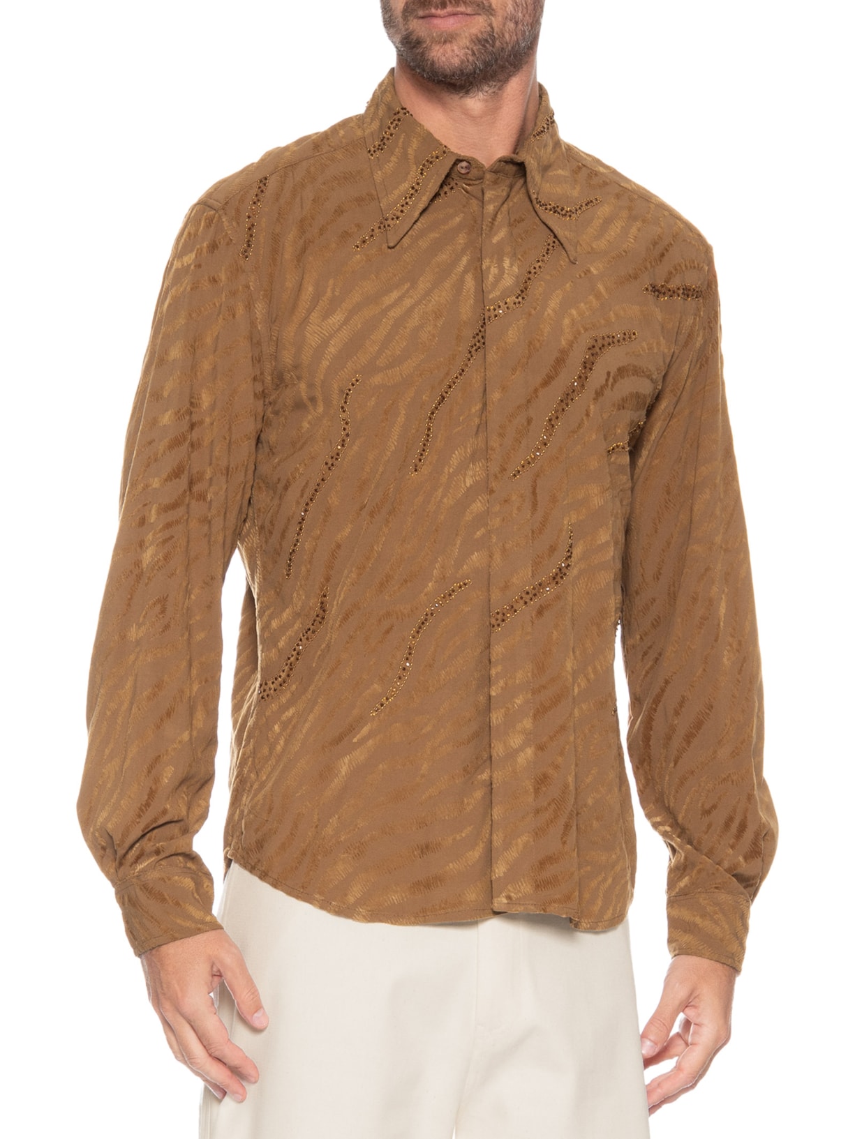 Camisa Masculina Pespontada Tigre Marrom Handred