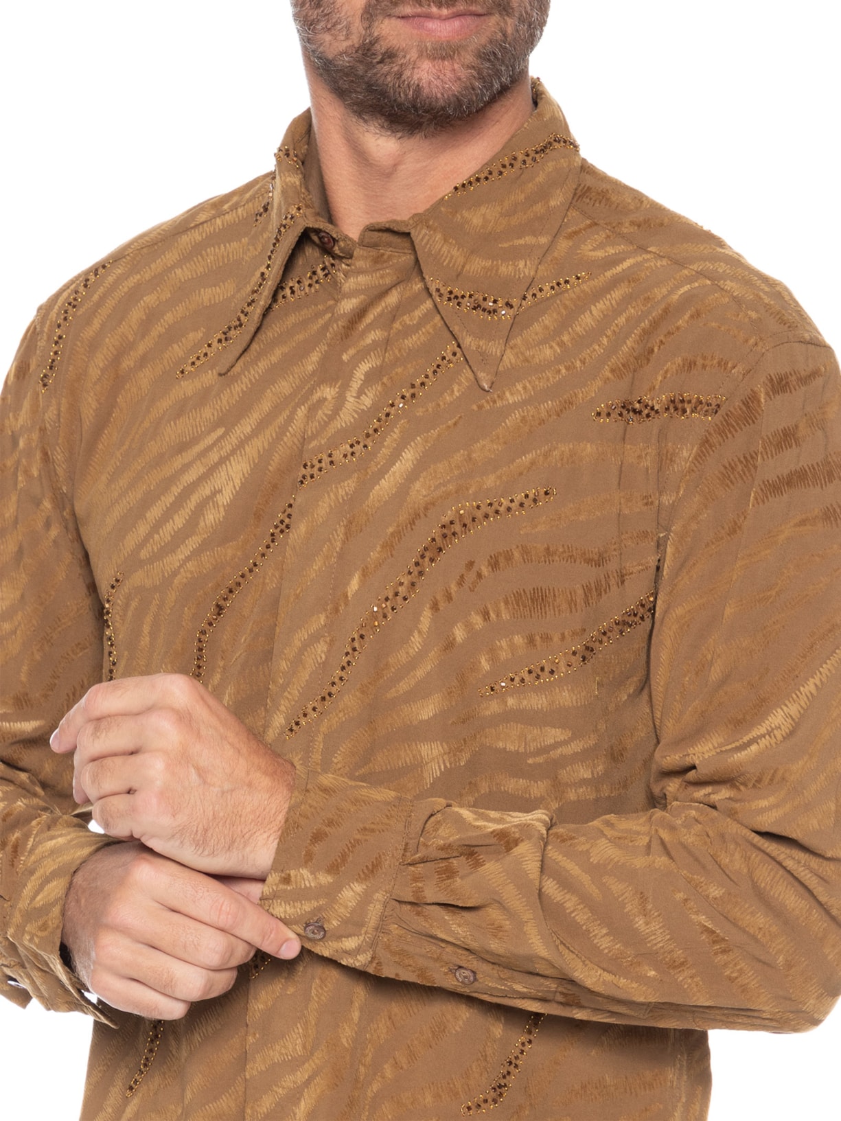 Camisa Masculina Pespontada Tigre Marrom Handred