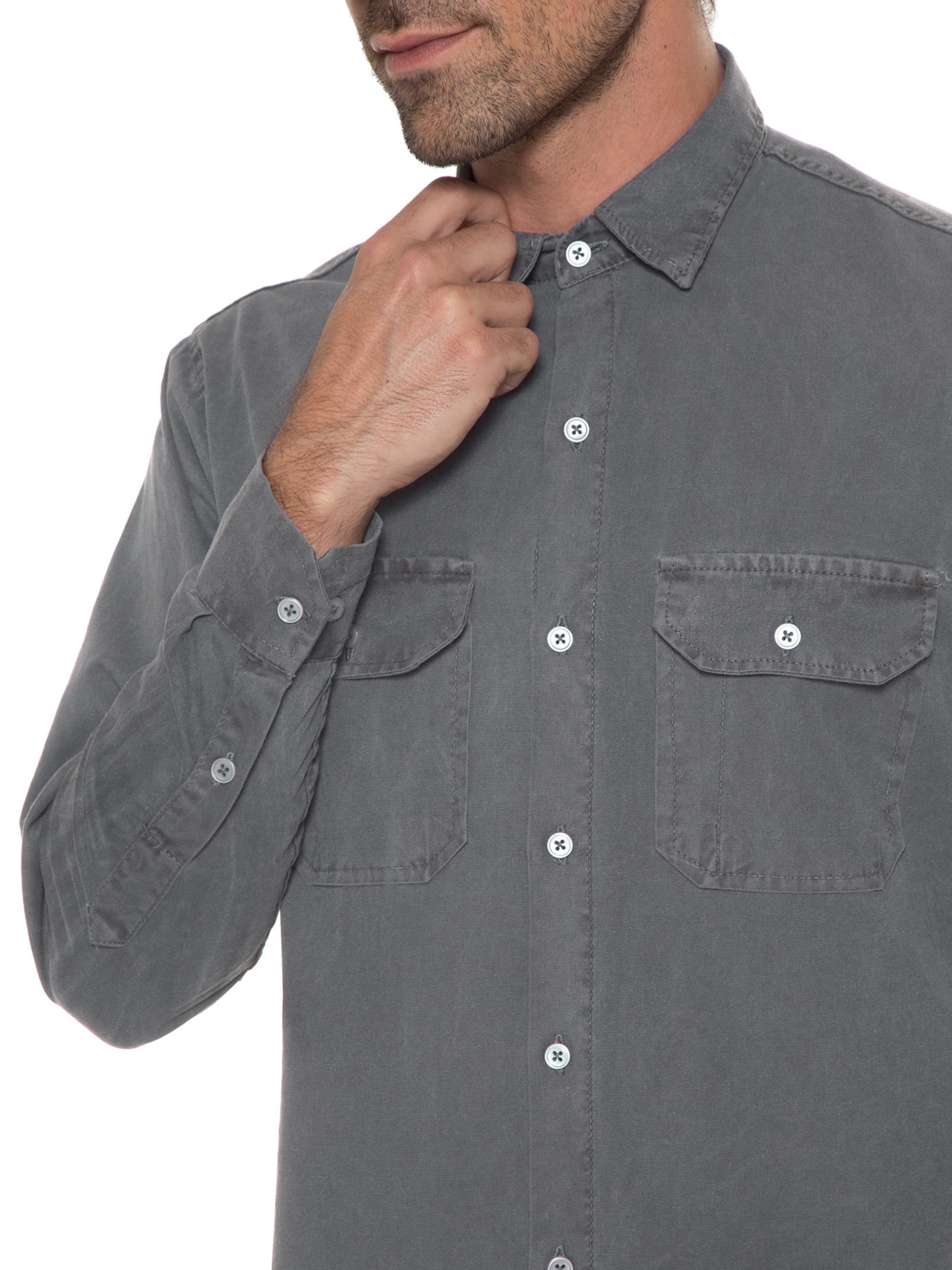 Camisa Masculina Pockets Stoned Cinza Austral