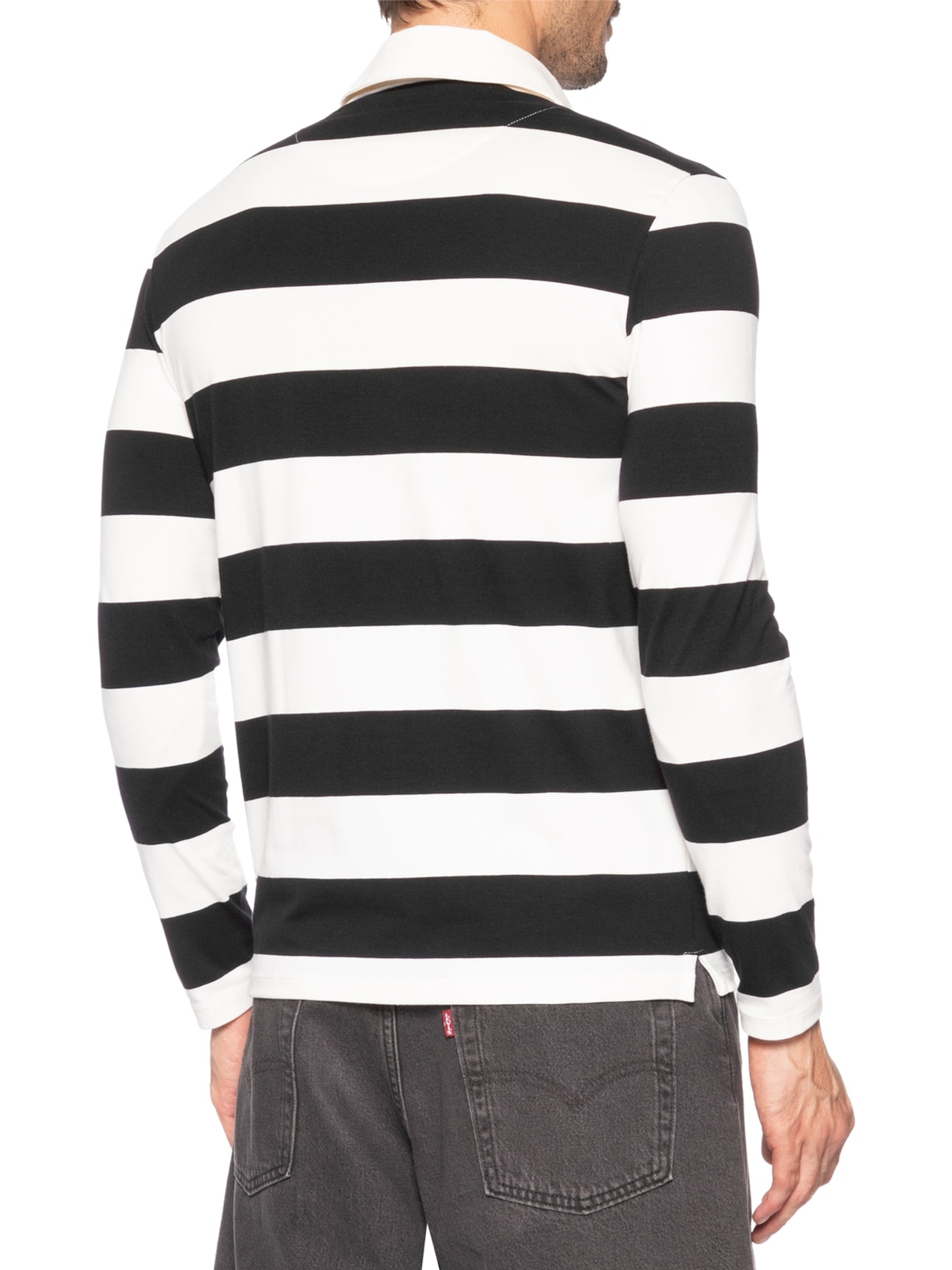 Camisa Masculina Polo Manga Longa Rugby Listrada Branco Sergio K