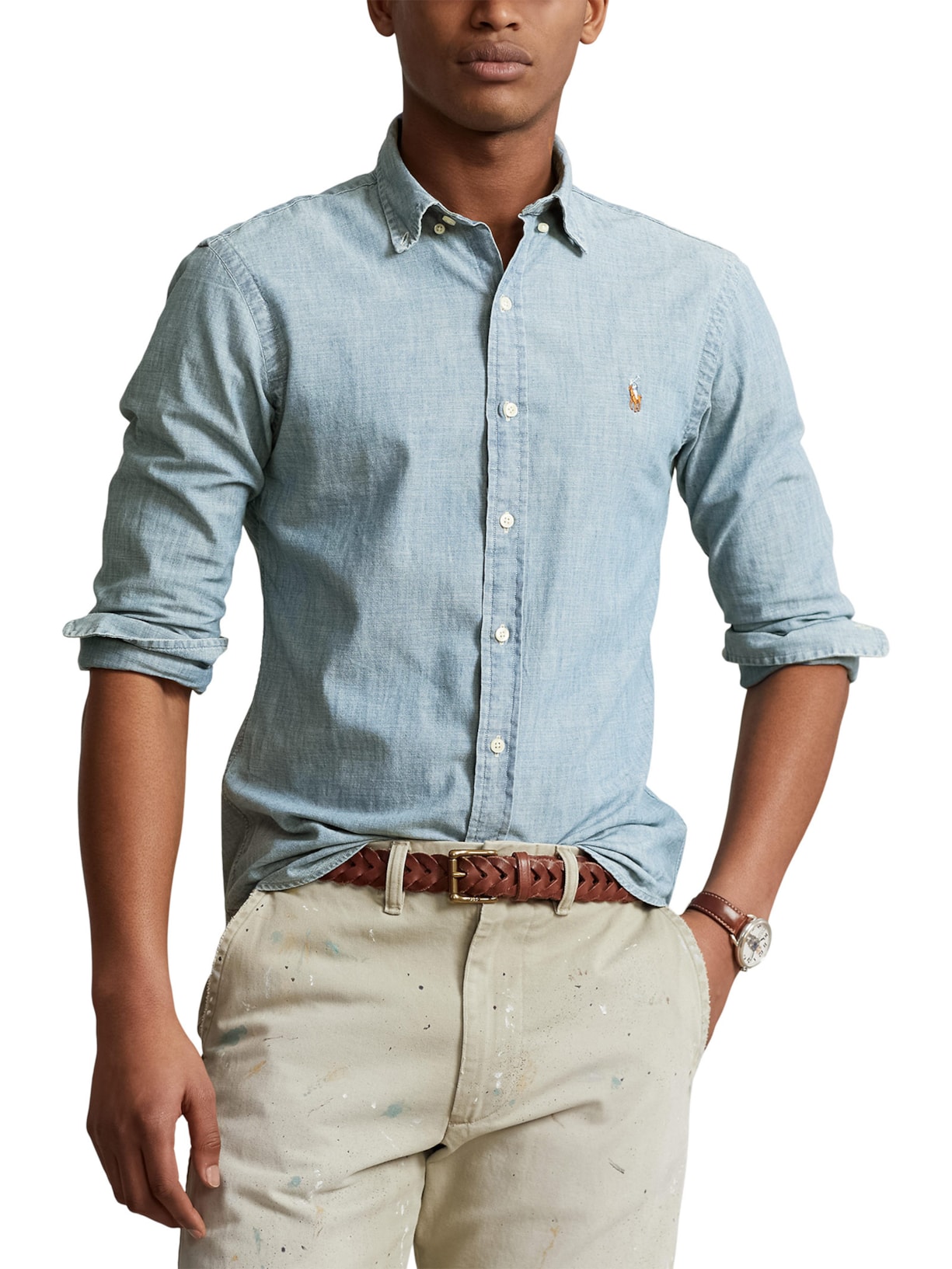 Camisa Masculina Poplin Cotton Sport Azul Polo Ralph Lauren