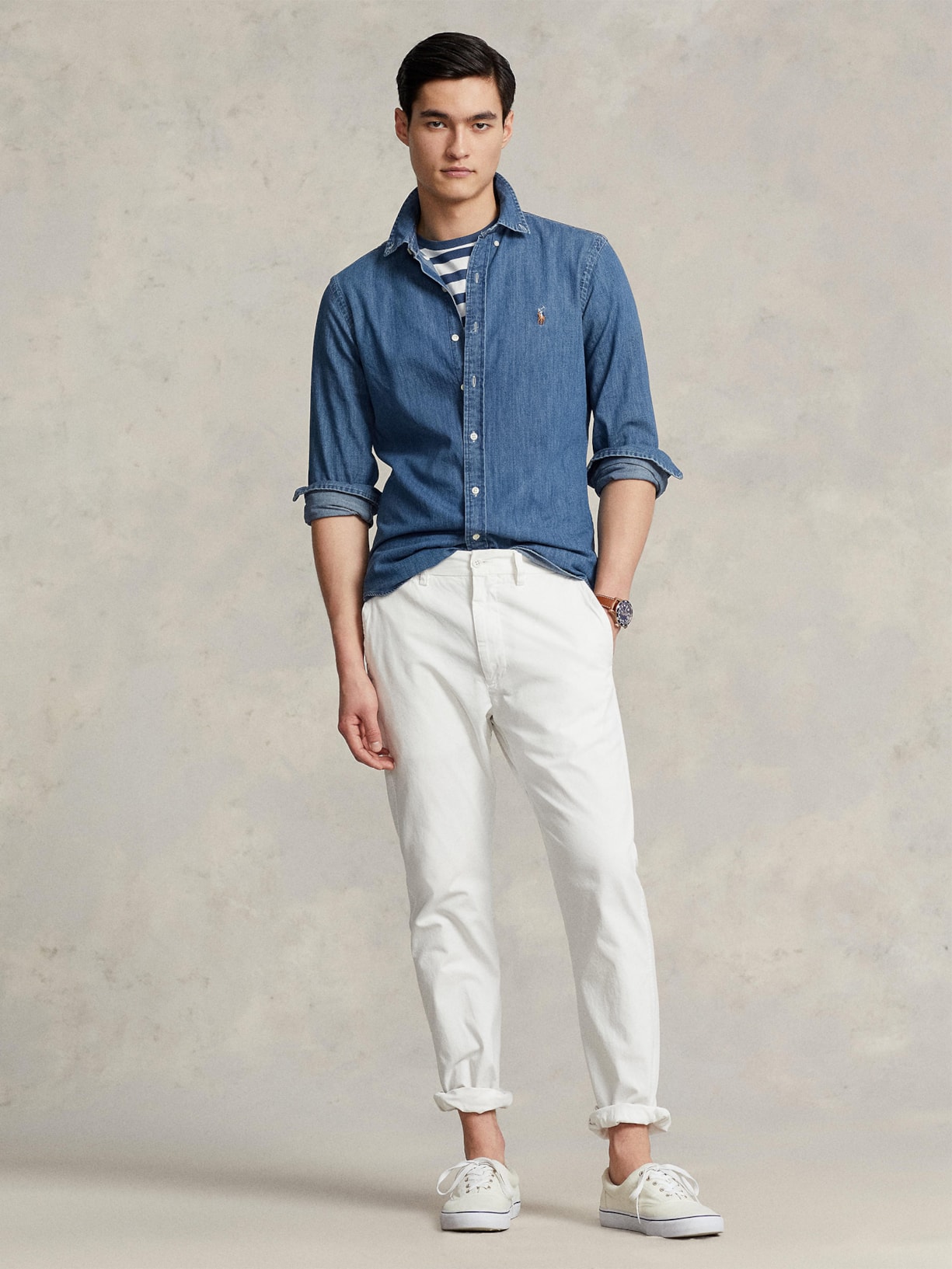 Camisa Masculina Poplin Sluby Twill Sport Azul Polo Ralph Lauren