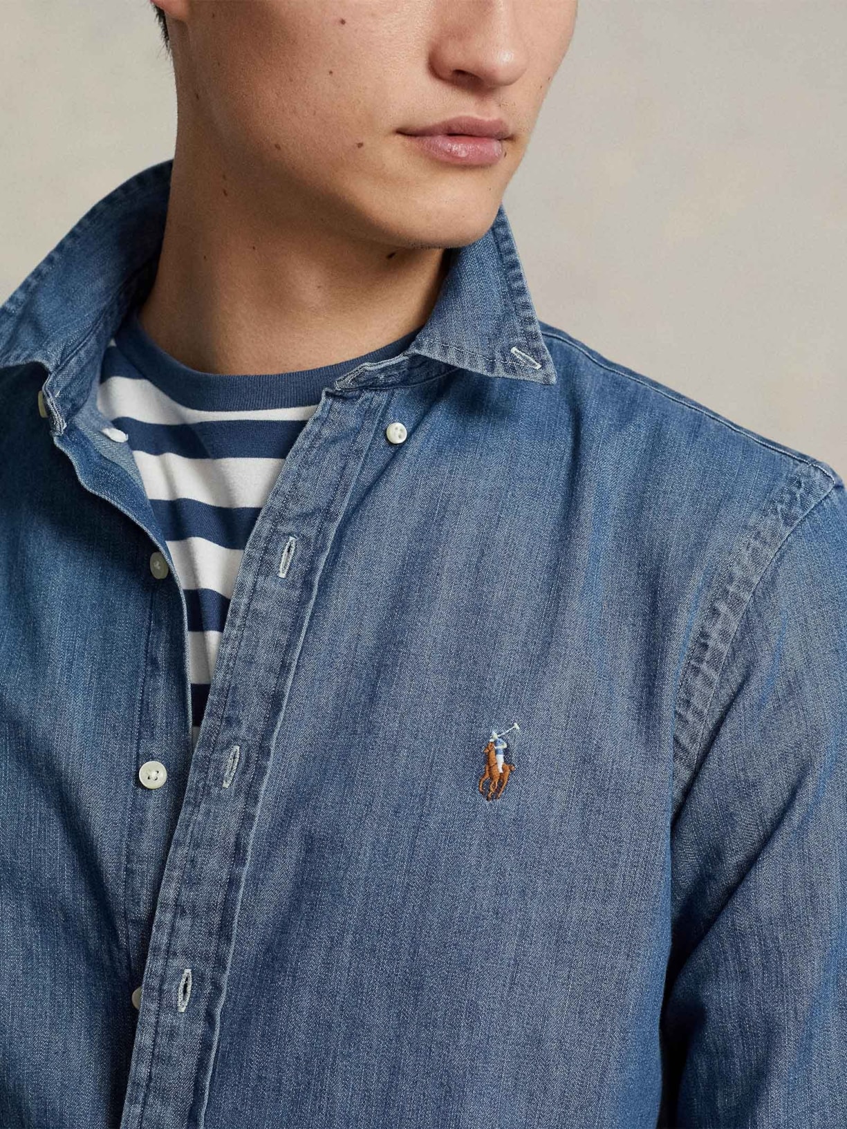 Camisa Masculina Poplin Sluby Twill Sport Azul Polo Ralph Lauren
