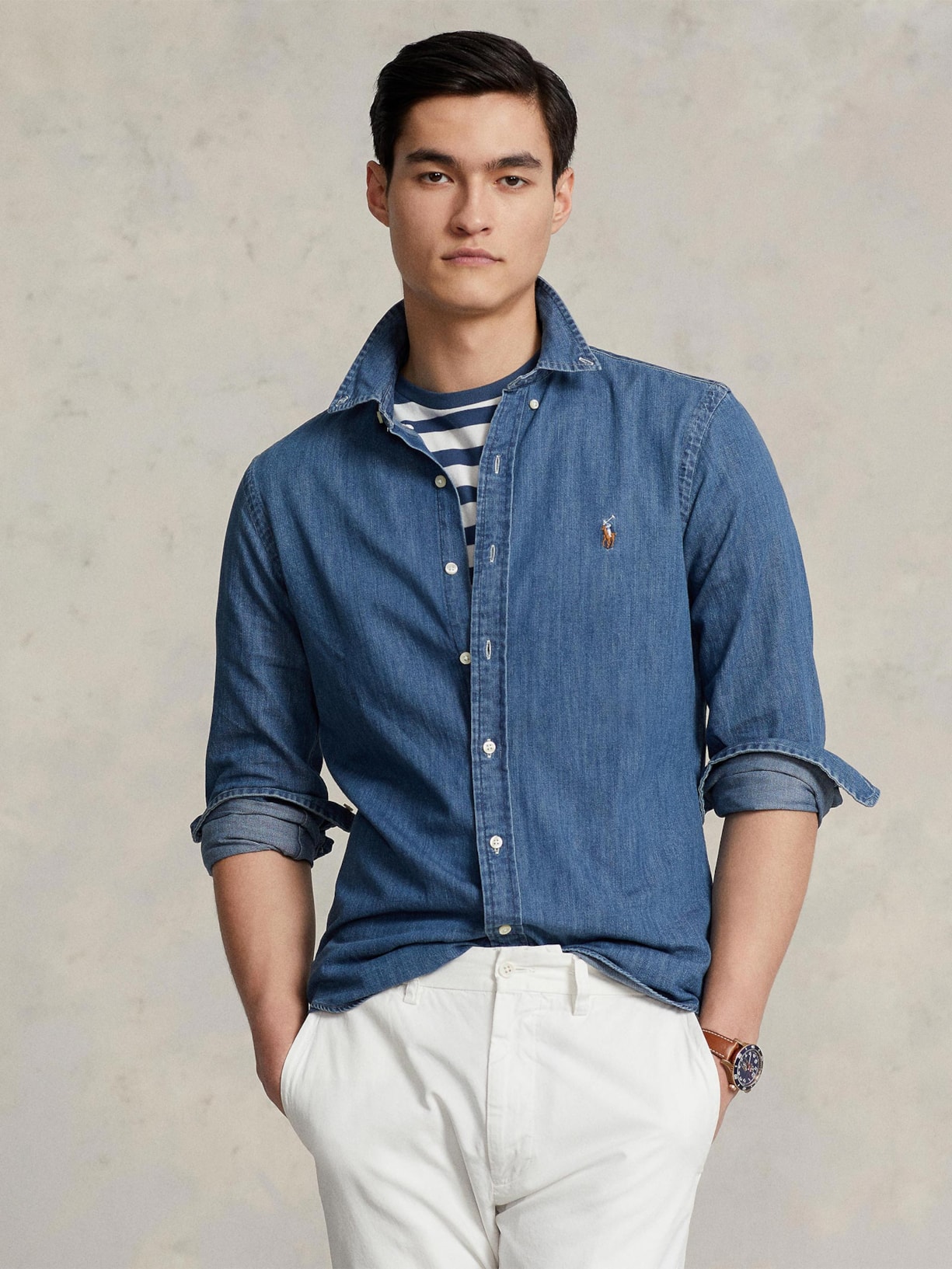 Camisa Masculina Poplin Sluby Twill Sport Azul Polo Ralph Lauren