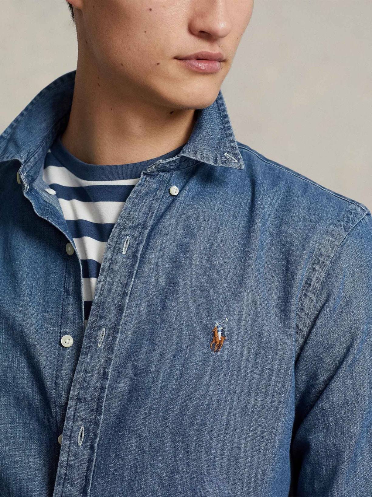 Camisa Masculina Poplin Sluby Twill Sport Azul Polo Ralph Lauren