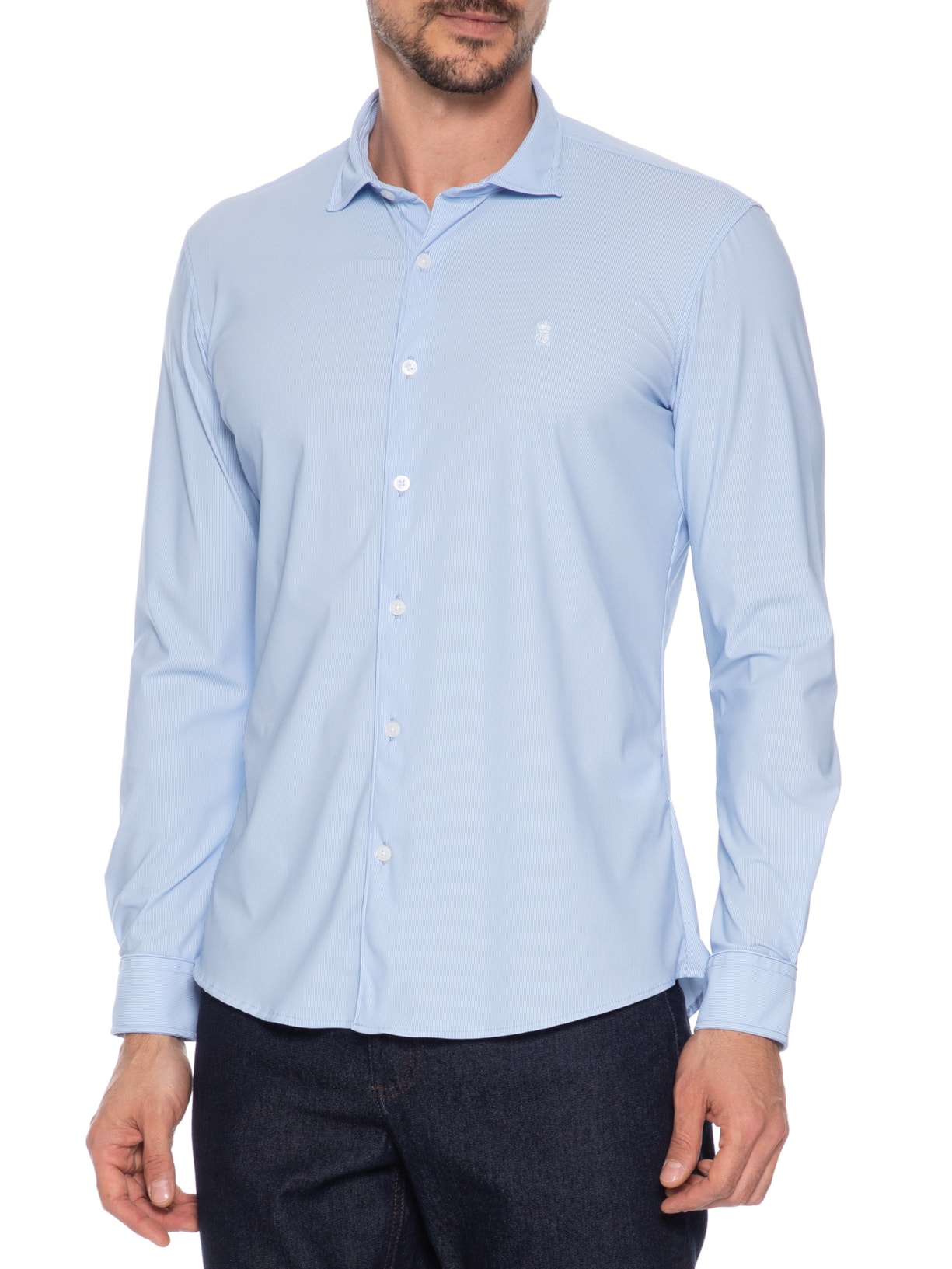 Camisa Masculina Power Poliamida Mini Listras Azul Sergio K